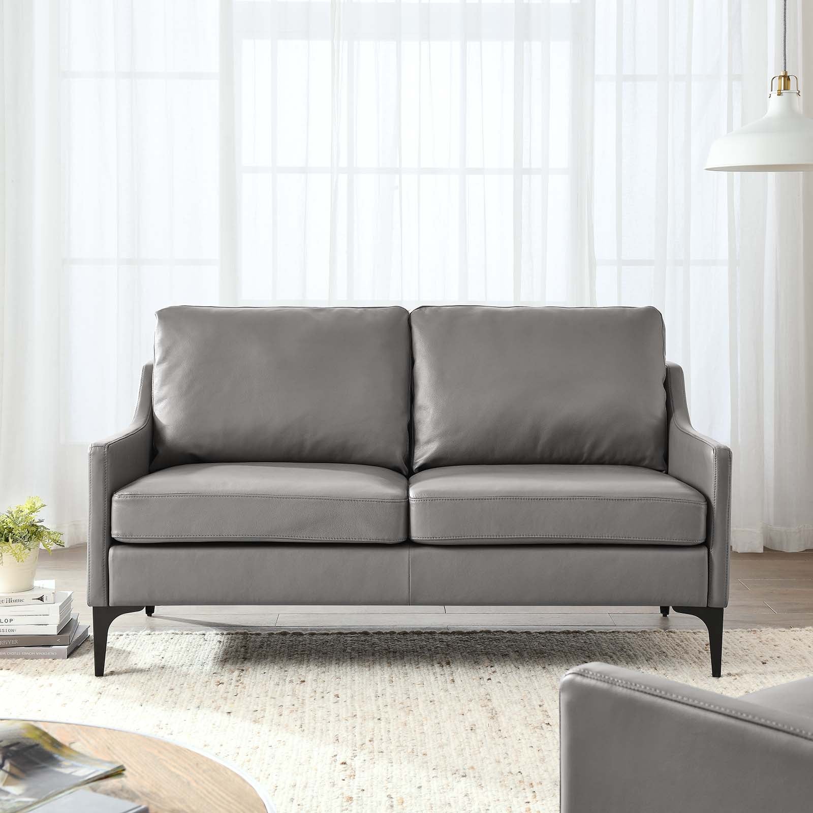 Modway Loveseats - Corland Leather Loveseat Gray