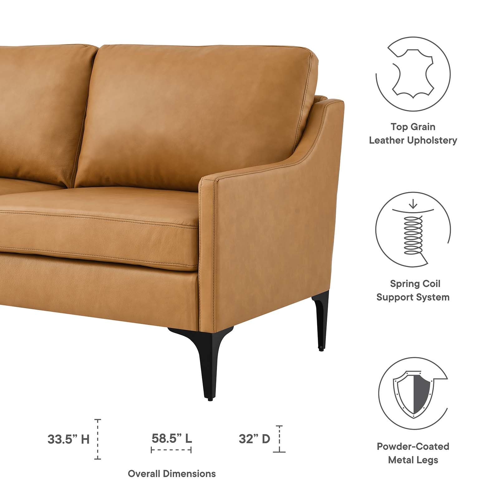 Modway Loveseats - Corland Leather Loveseat Tan