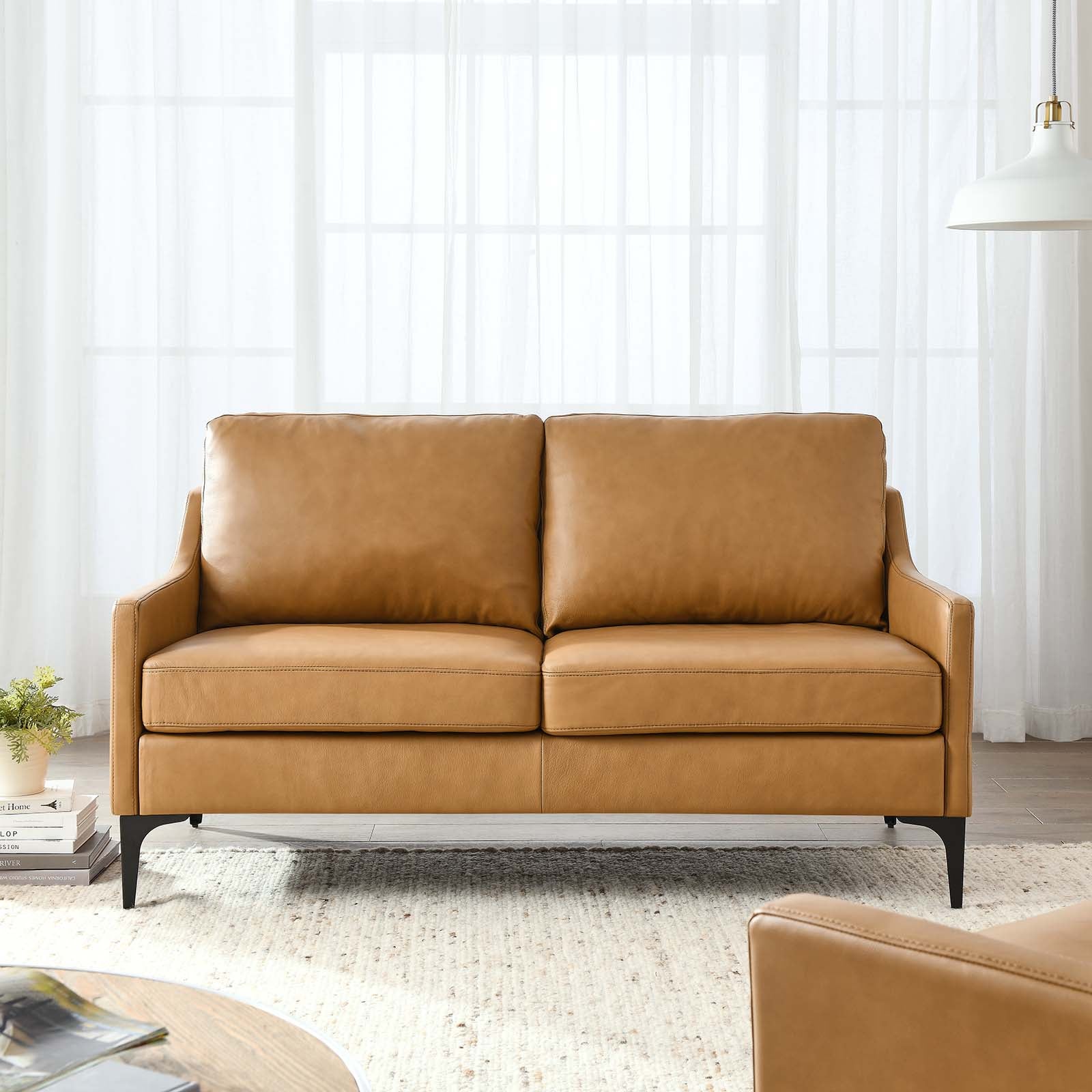 Modway Loveseats - Corland Leather Loveseat Tan