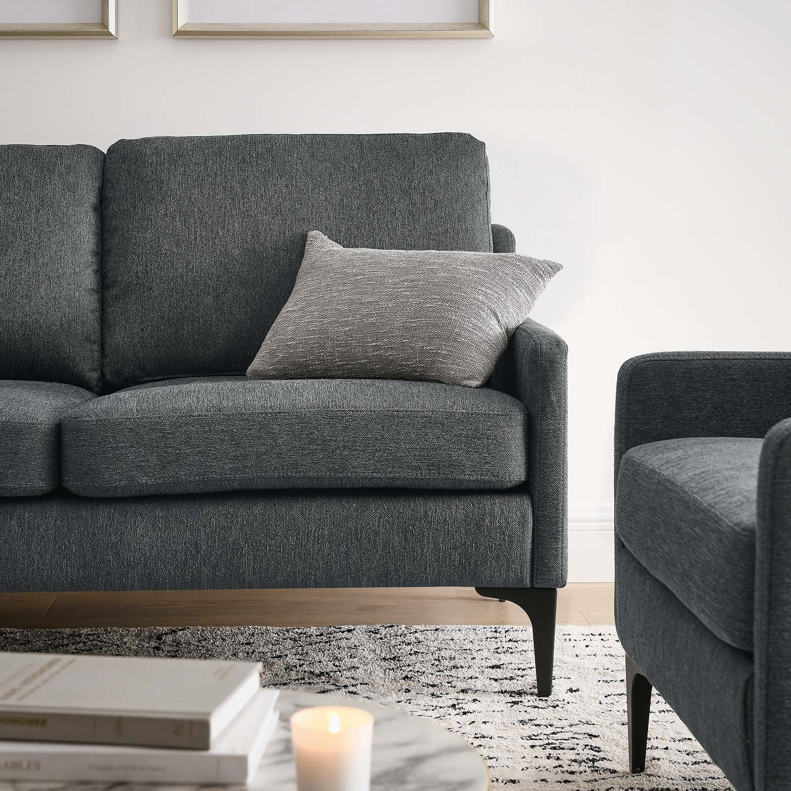 Modway Loveseats - Corland Upholstered Fabric Loveseat Charcoal
