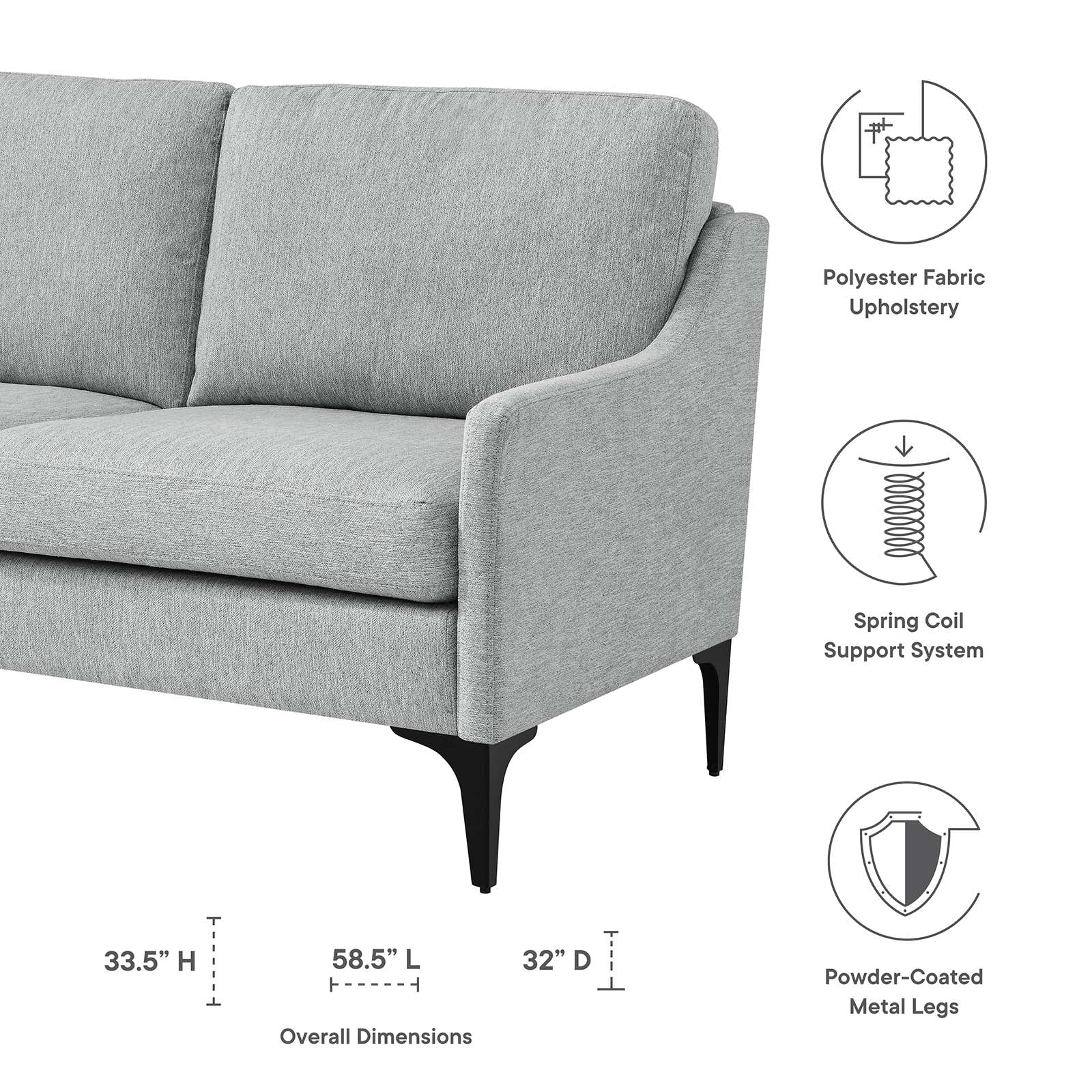 Modway Loveseats - Corland Upholstered Fabric Loveseat Light Gray