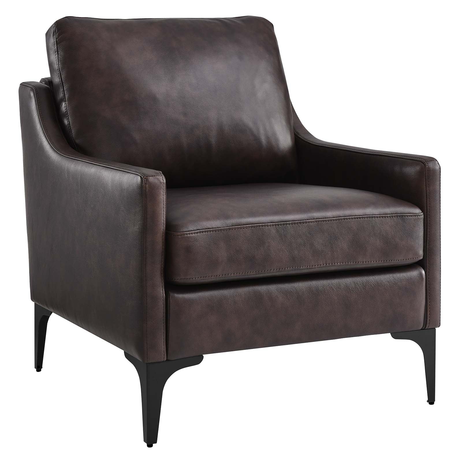 Modway Accent Chairs - Corland Leather Armchair Brown
