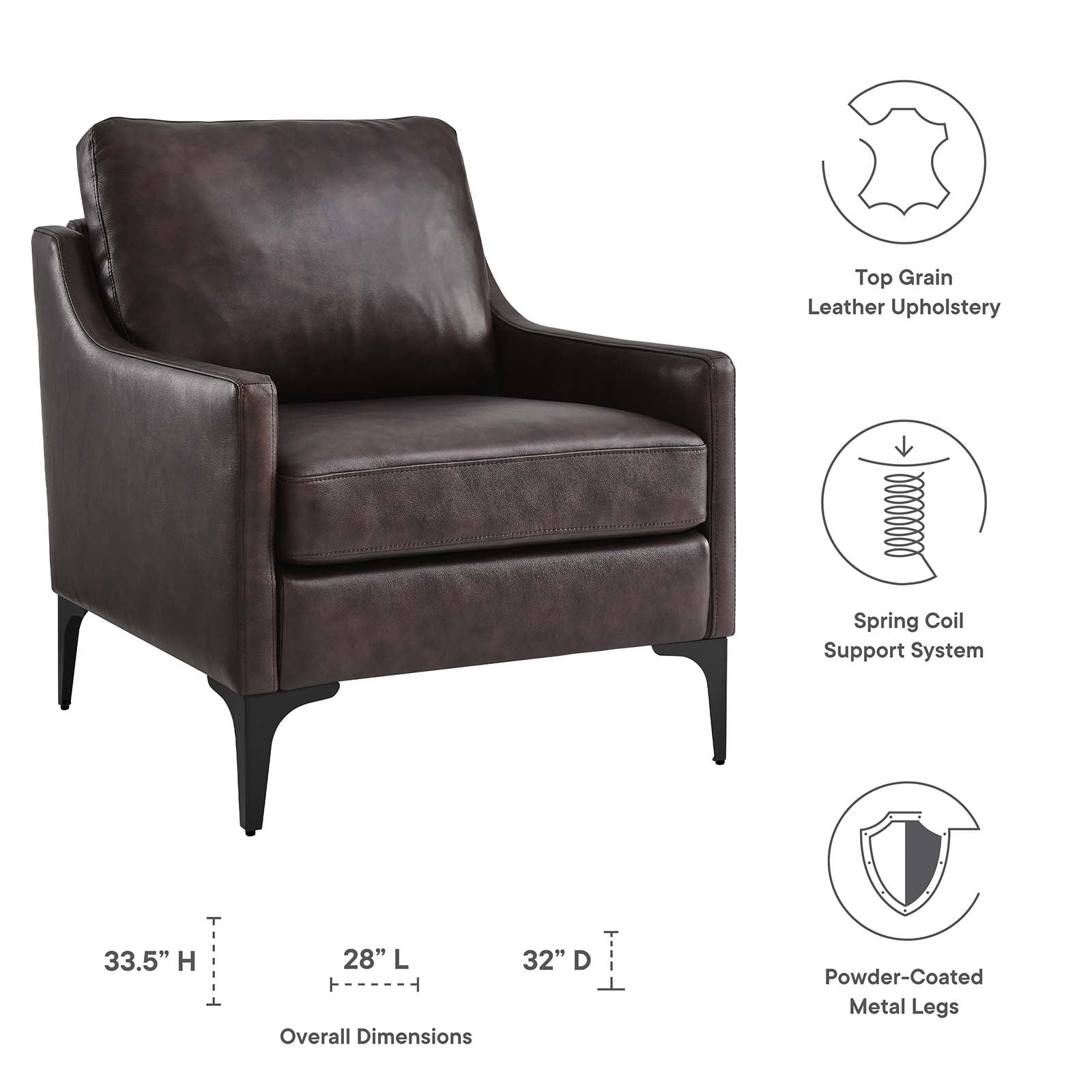 Modway Accent Chairs - Corland Leather Armchair Brown
