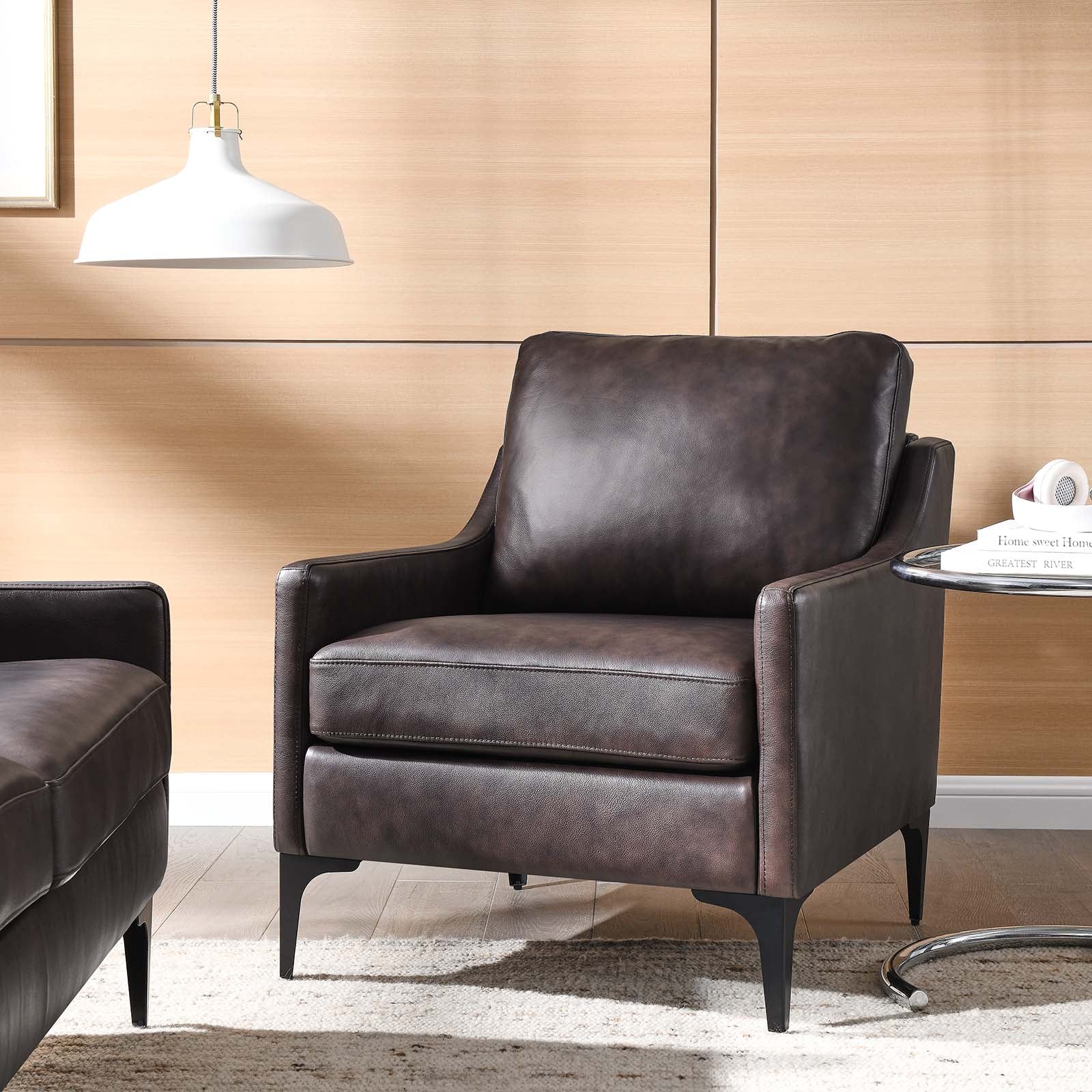 Modway Accent Chairs - Corland Leather Armchair Brown