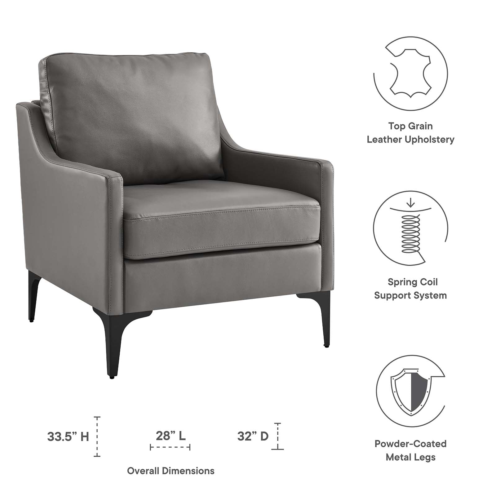 Modway Accent Chairs - Corland Leather Armchair Gray