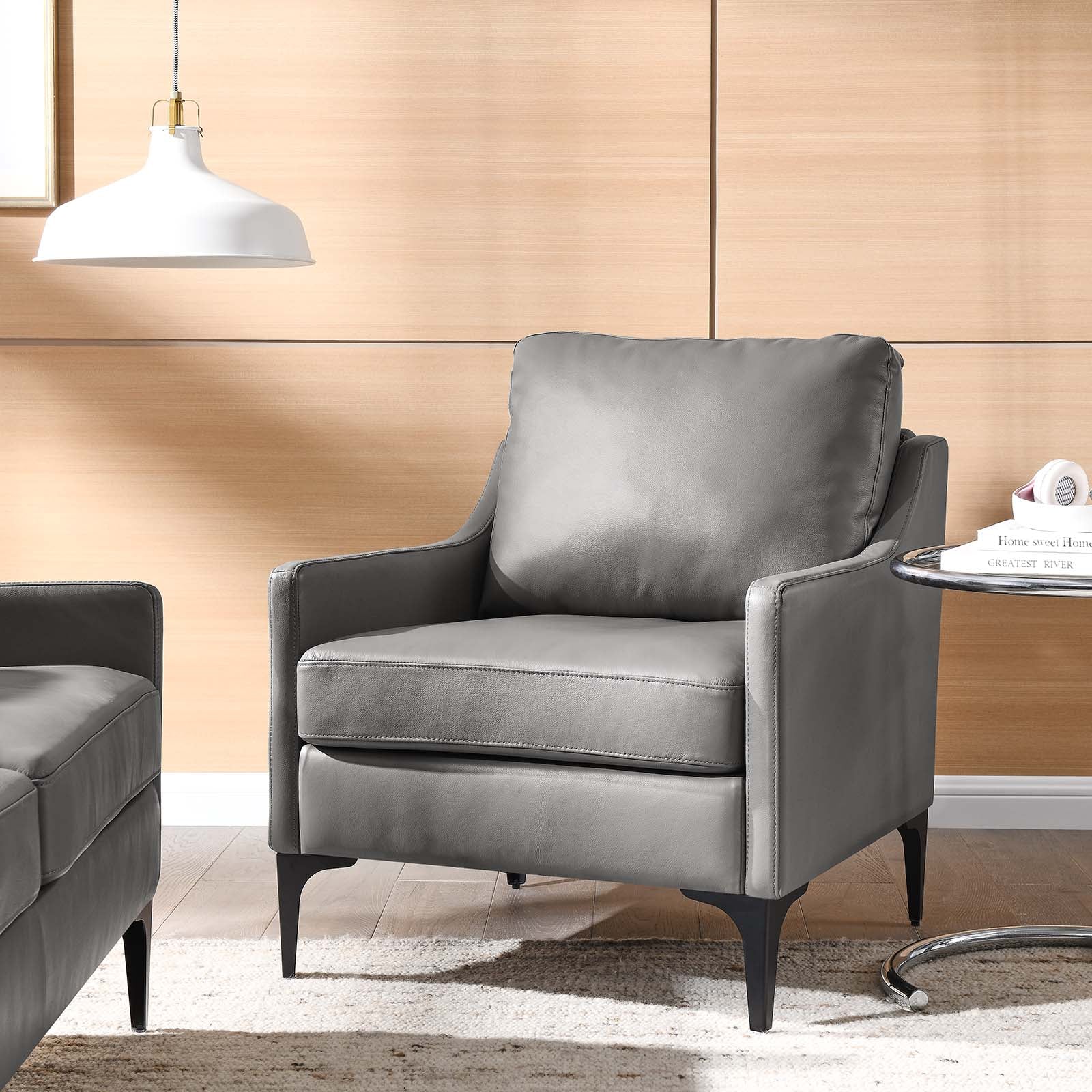Modway Accent Chairs - Corland Leather Armchair Gray
