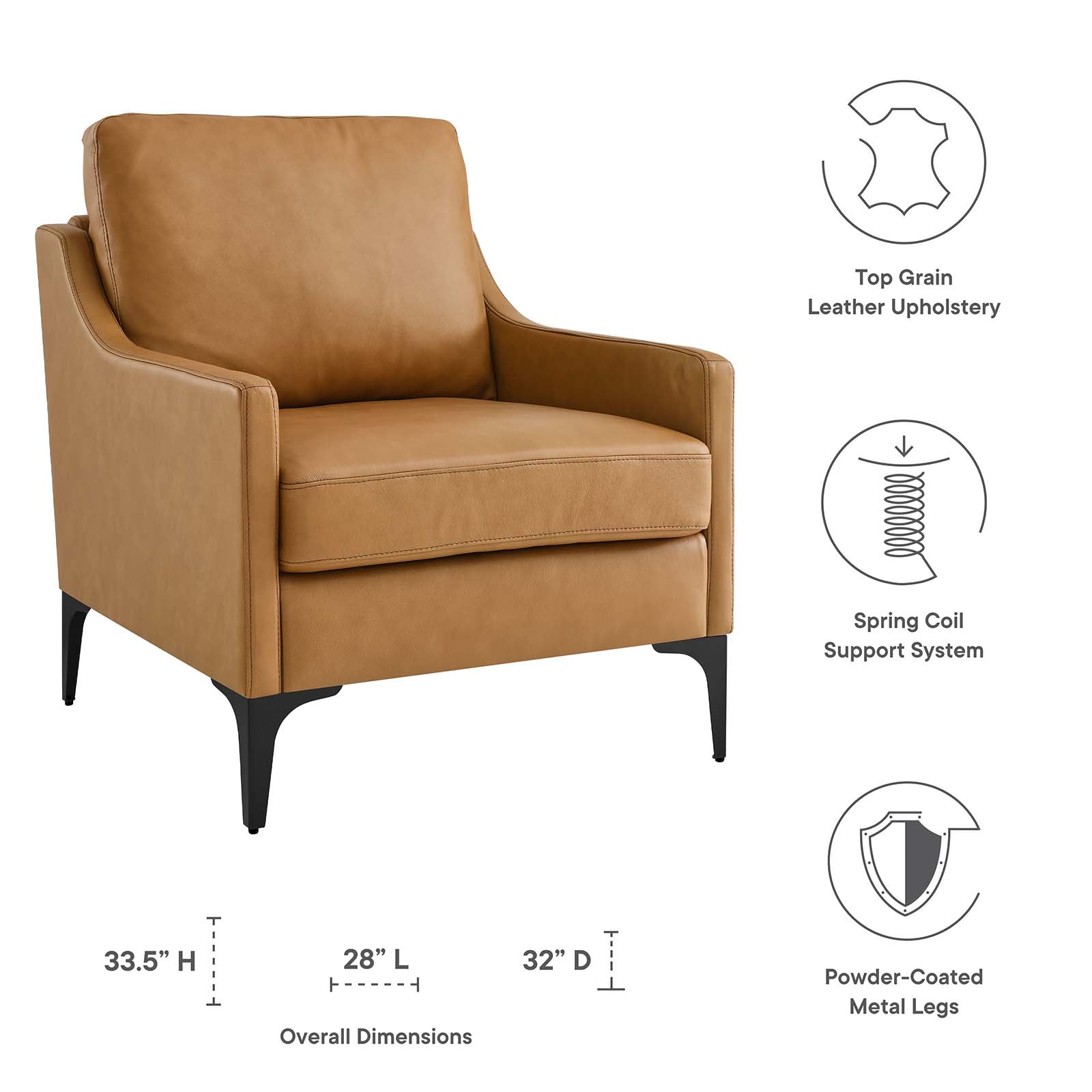 Modway Accent Chairs - Corland Leather Armchair Tan