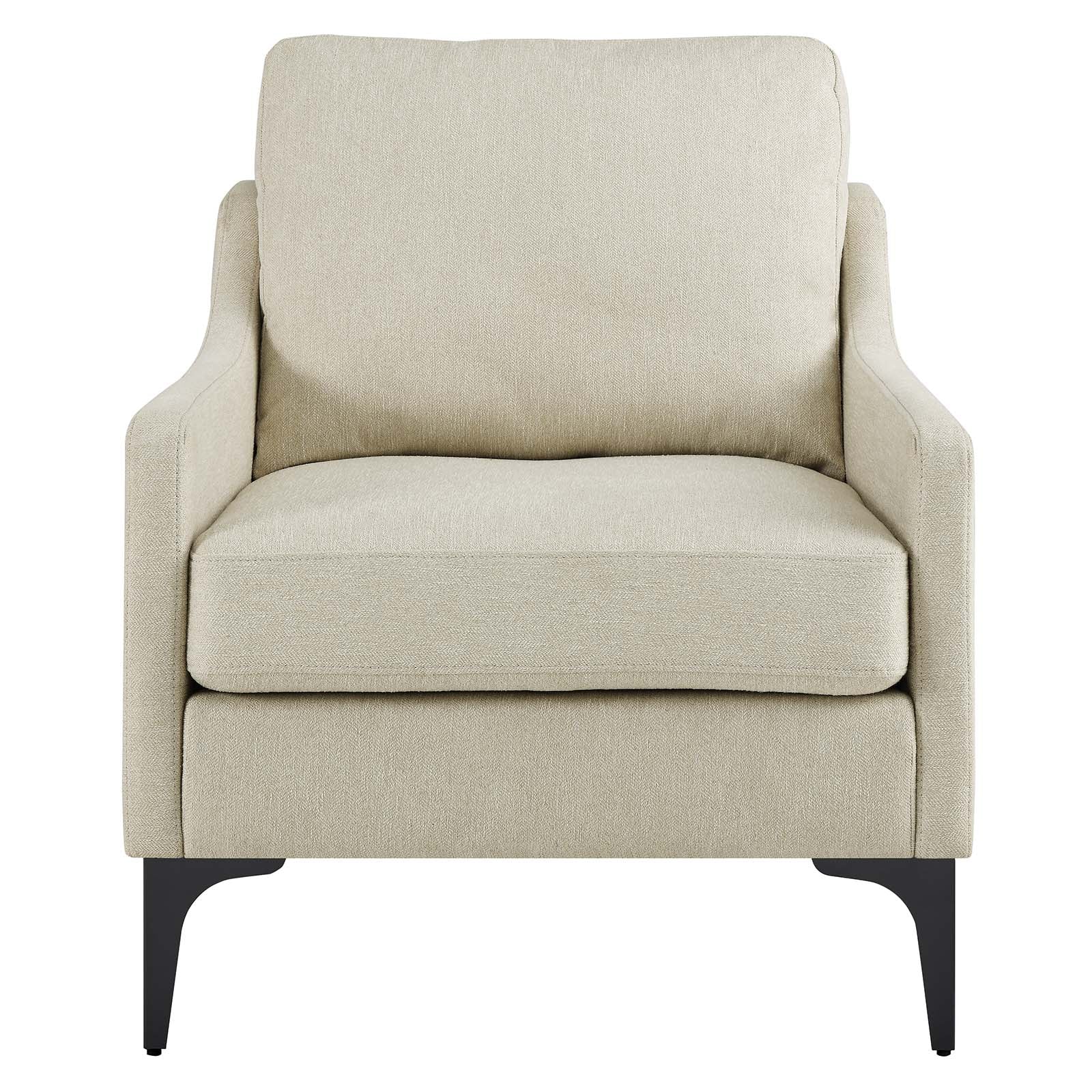 Modway Accent Chairs - Corland Upholstered Fabric Armchair Beige