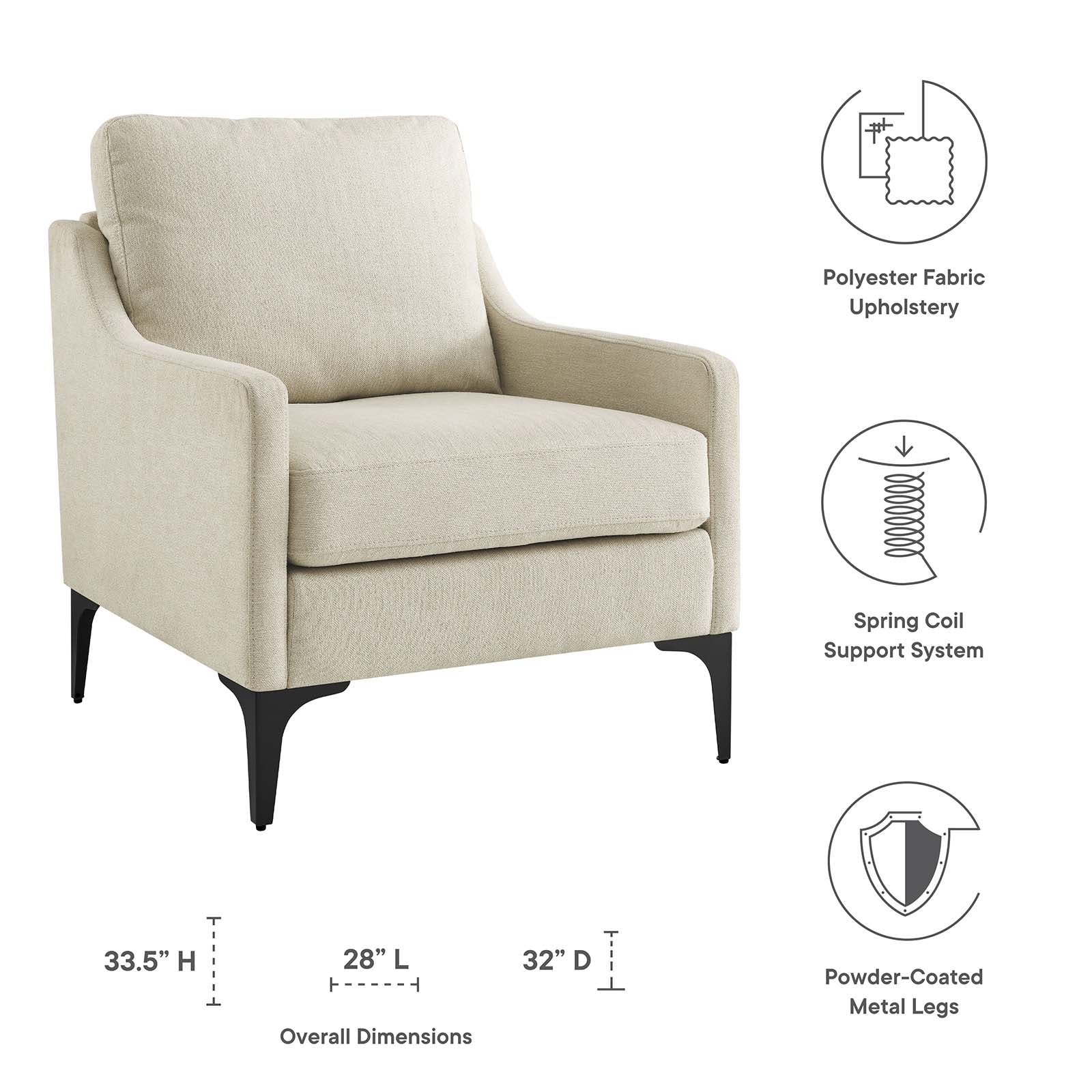 Modway Accent Chairs - Corland Upholstered Fabric Armchair Beige