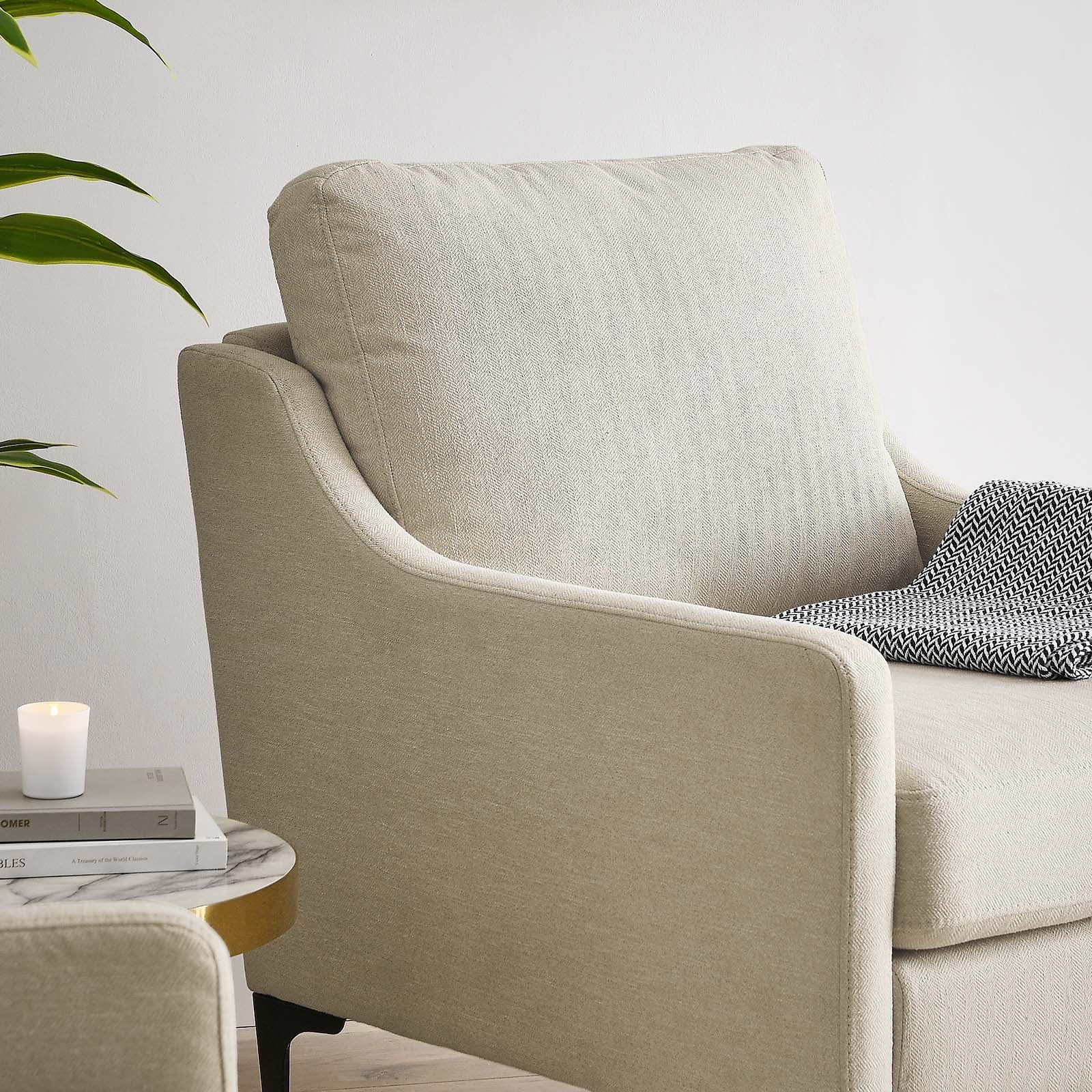 Modway Accent Chairs - Corland Upholstered Fabric Armchair Beige