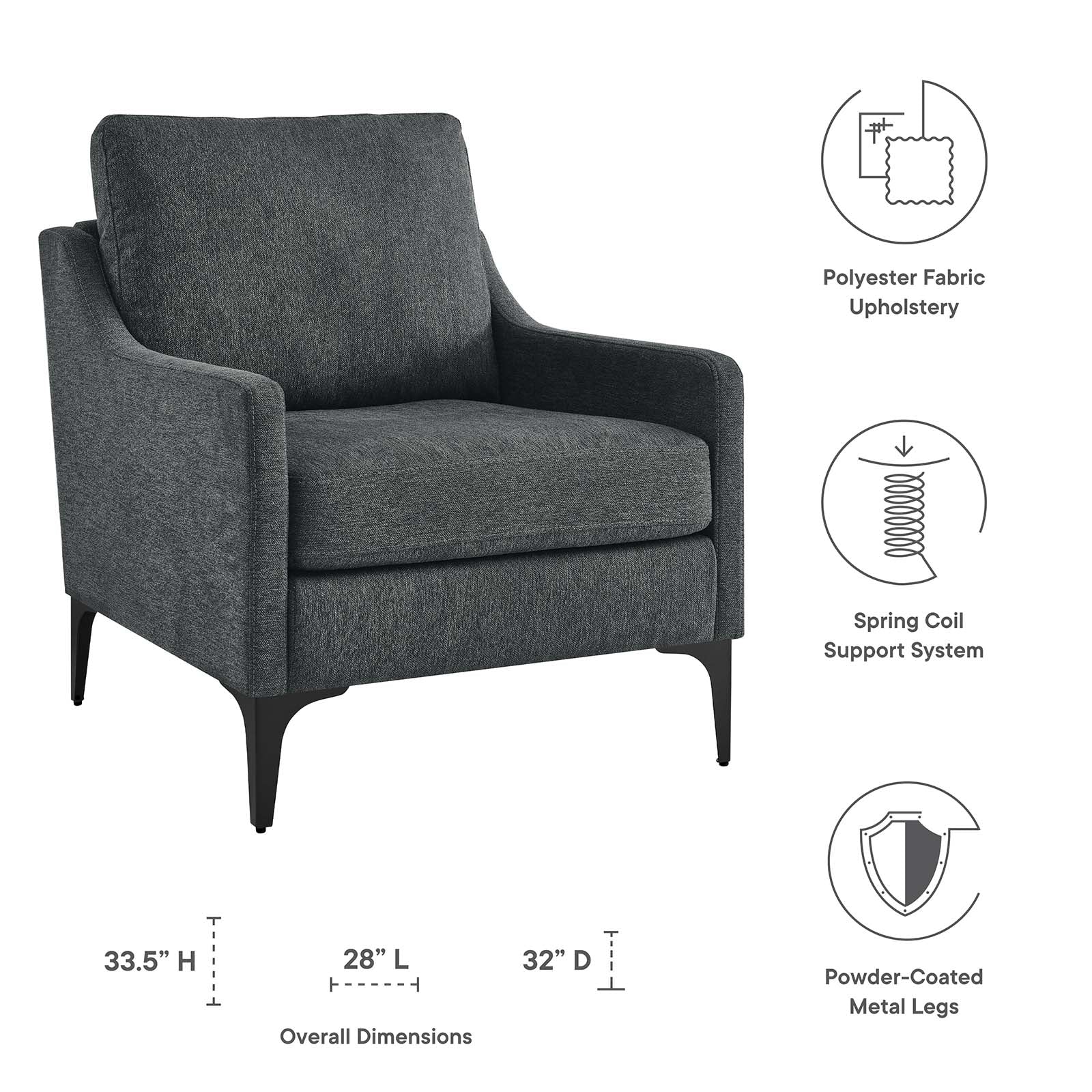 Modway Accent Chairs - Corland Upholstered Fabric Armchair Charcoal