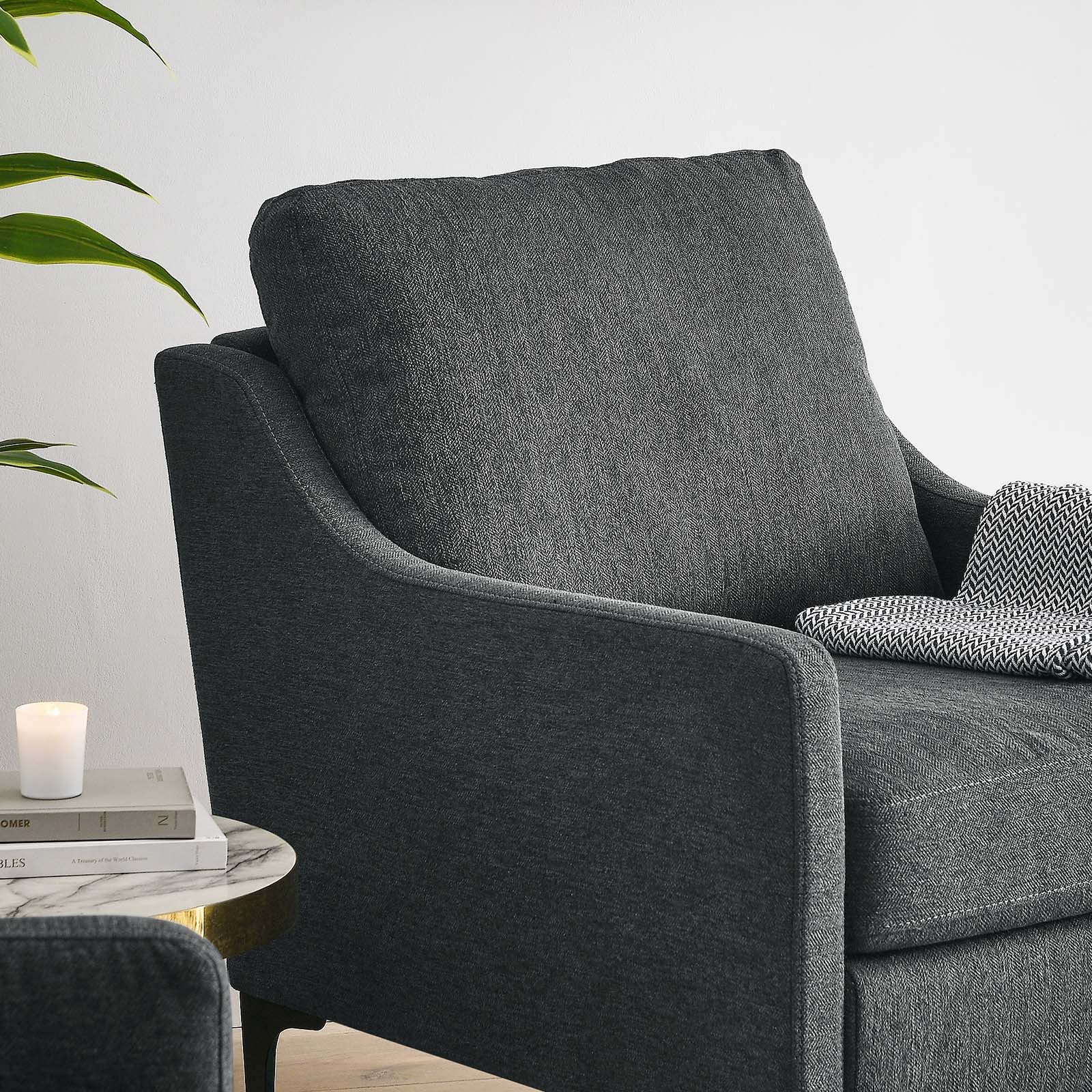Modway Accent Chairs - Corland Upholstered Fabric Armchair Charcoal