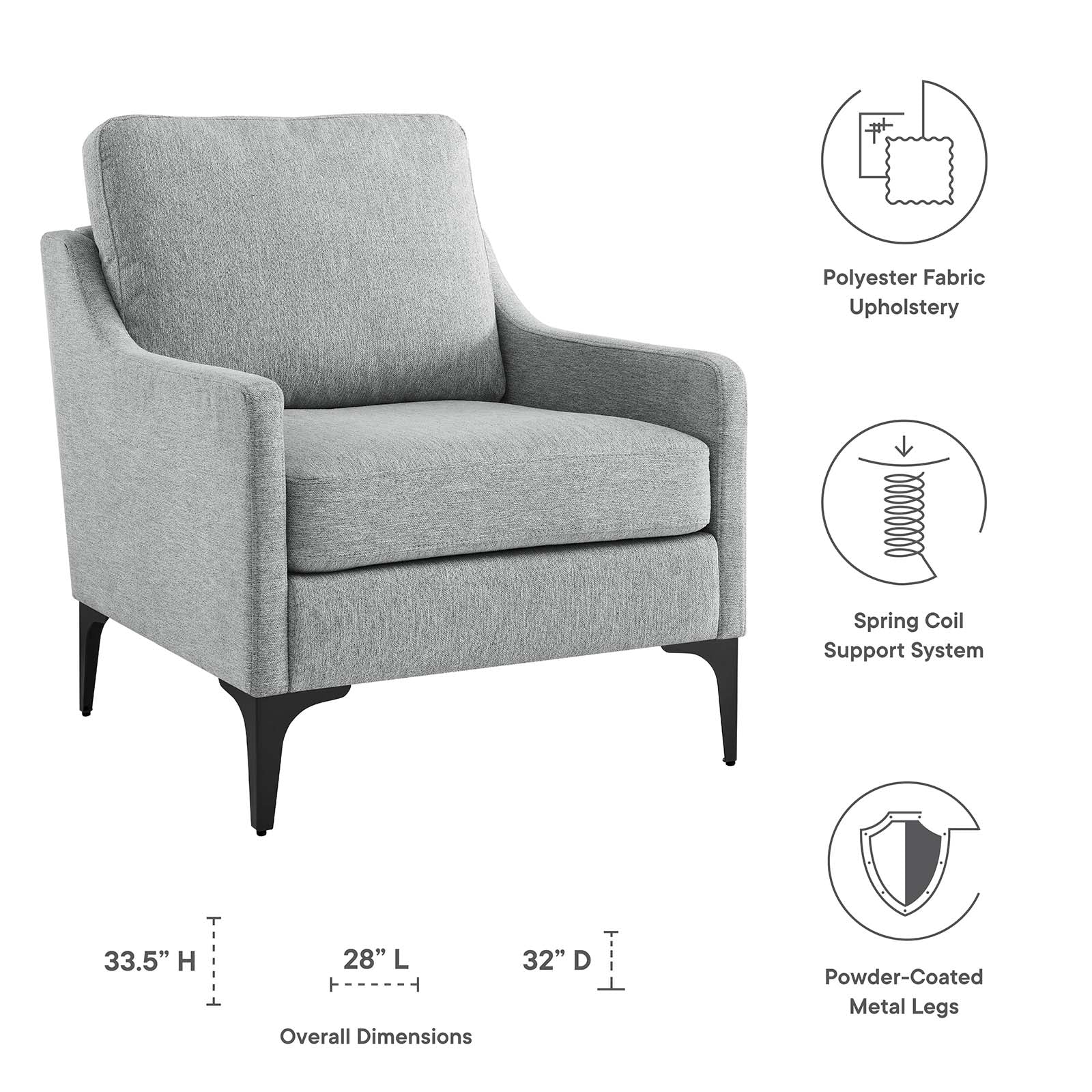 Modway Accent Chairs - Corland Upholstered Fabric Armchair Light Gray