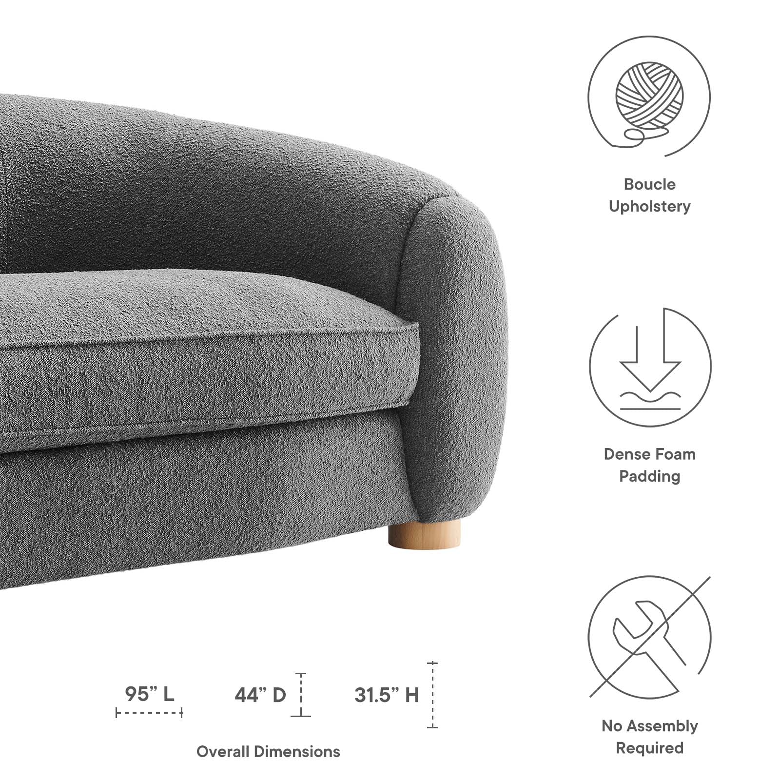 Modway Sofas & Couches - Abundant Boucle Upholstered Fabric Sofa Gray