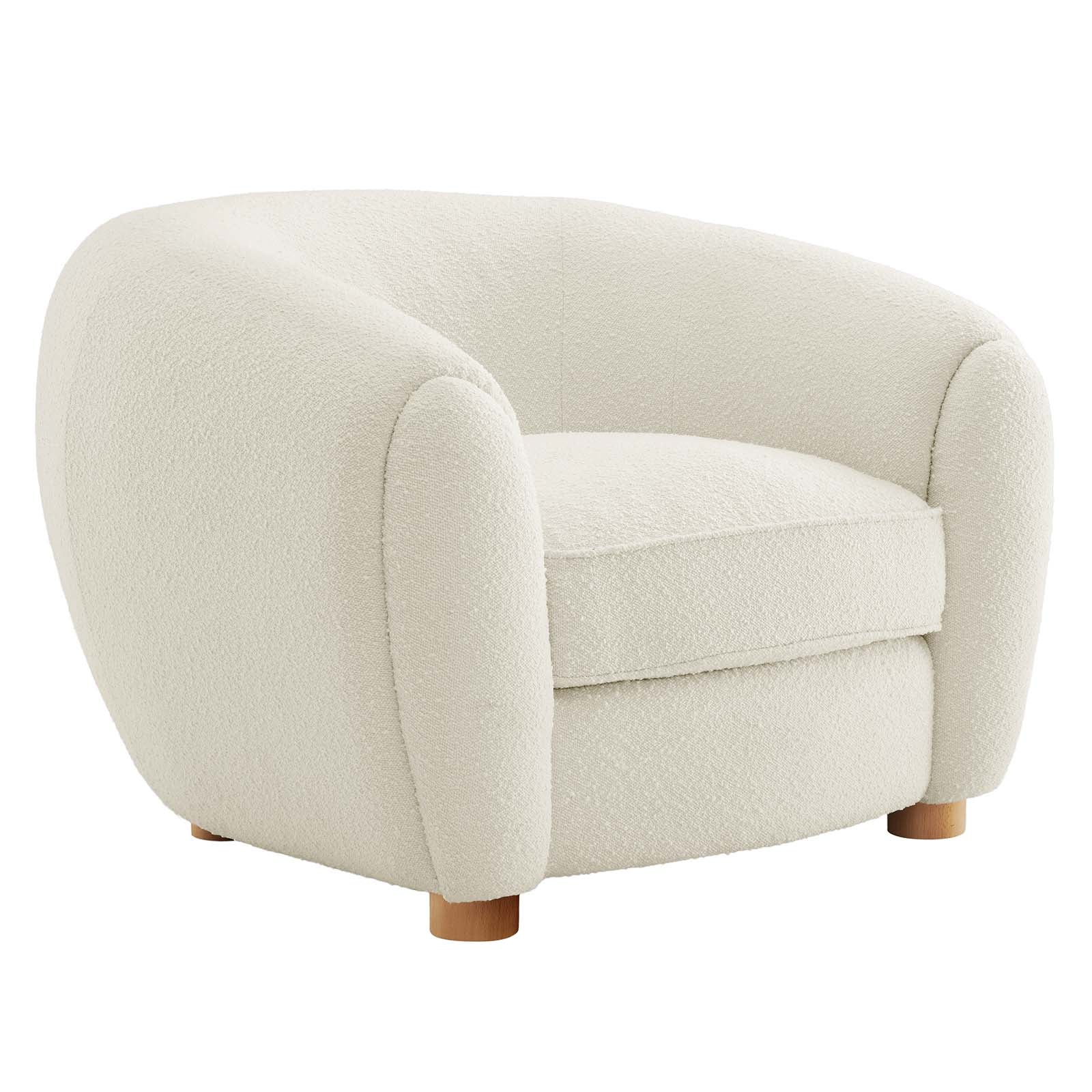 Modway Accent Chairs - Abundant Boucle Upholstered Fabric Armchair Ivory