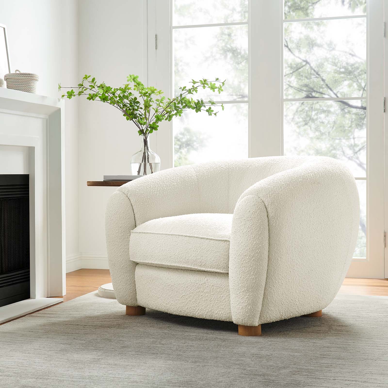 Modway Accent Chairs - Abundant Boucle Upholstered Fabric Armchair Ivory