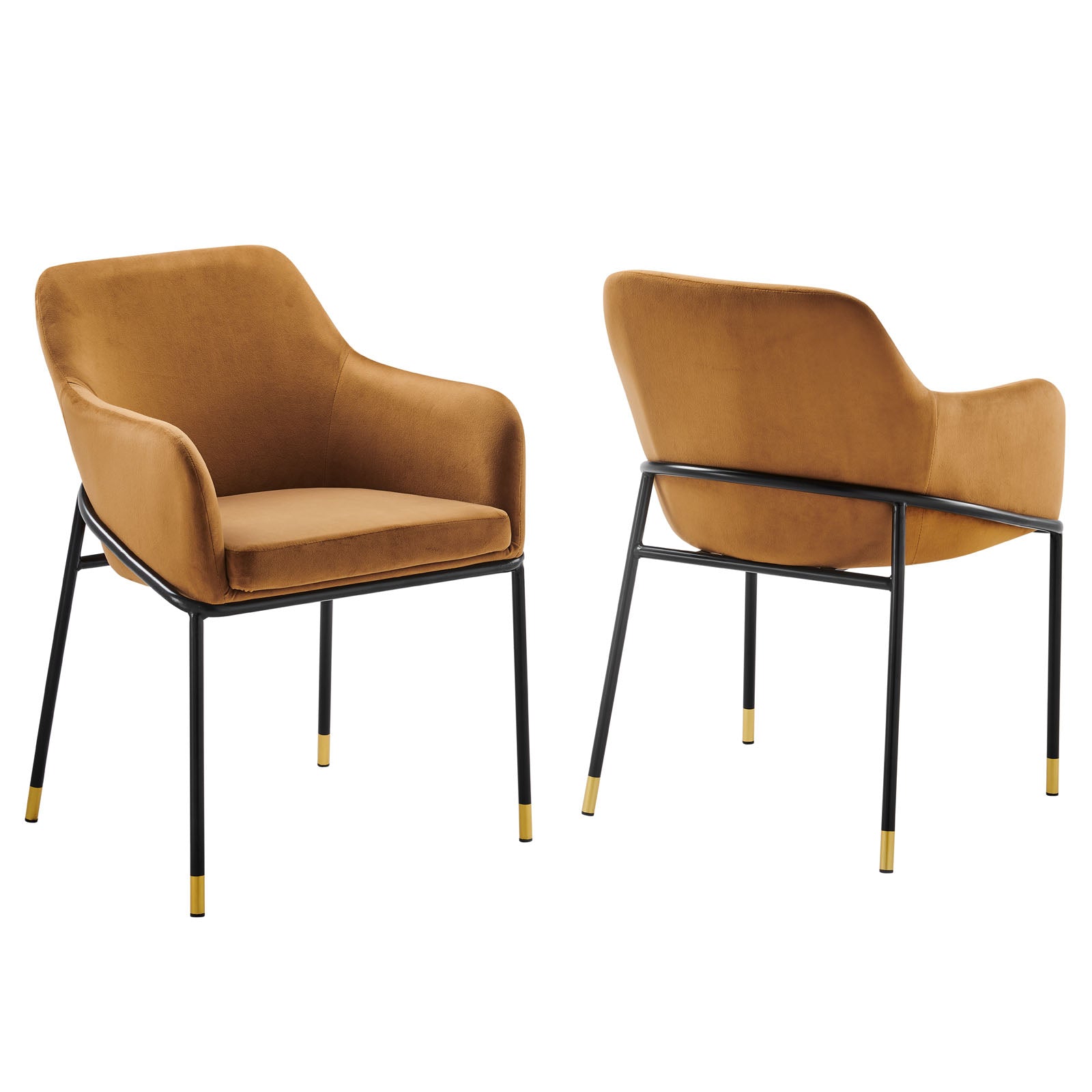 Modway Dining Chairs - Jovi Performance Velvet Dining Armchair Set Of 2 Black Cognac