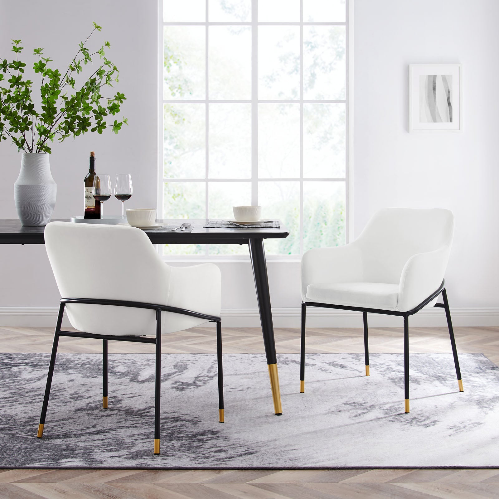 Modway Dining Chairs - Jovi Performance Velvet Dining Armchair Set Of 2 Black White