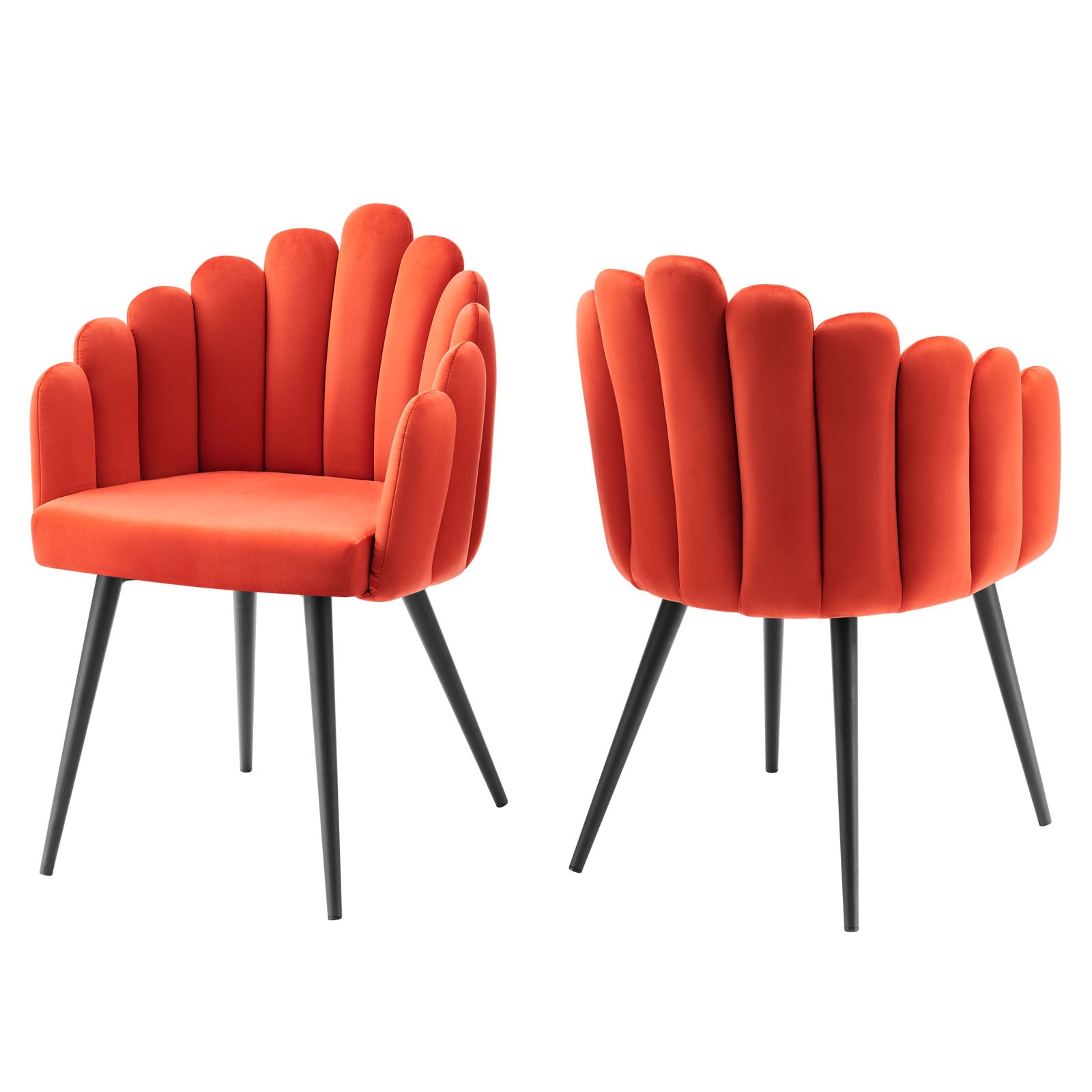 Modway Dining Chairs - Vanguard Performance Velvet Dining Chair Set Of 2 Black Orange
