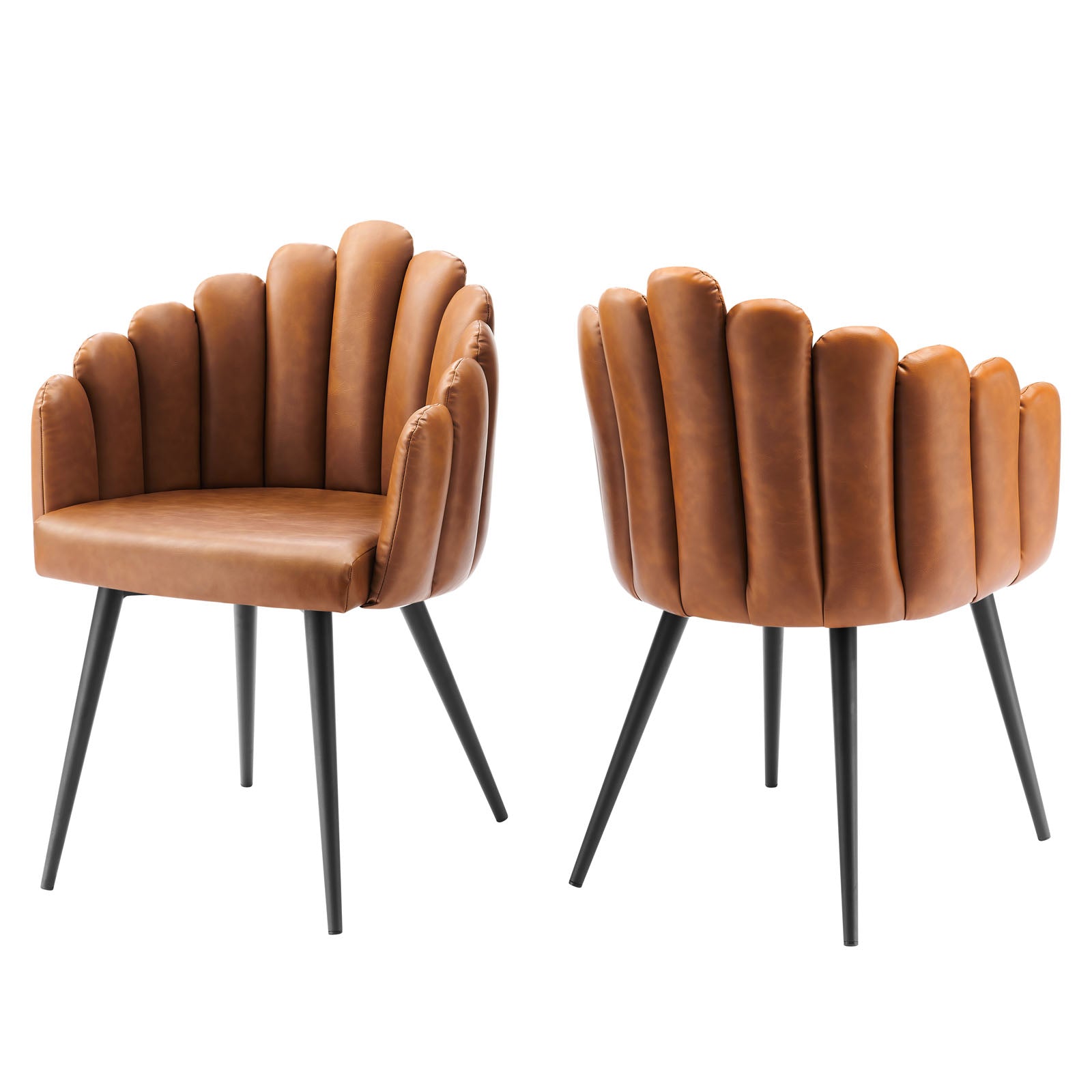 Modway Dining Chairs - Vanguard Vegan Leather Dining Chair Set Of 2 Black Tan