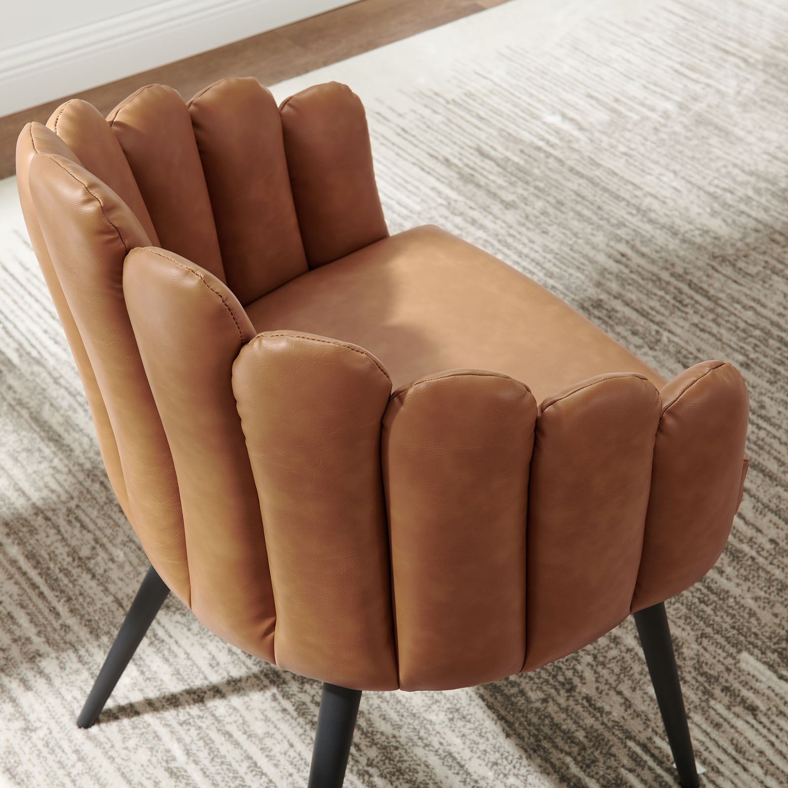 Modway Dining Chairs - Vanguard Vegan Leather Dining Chair Set Of 2 Black Tan