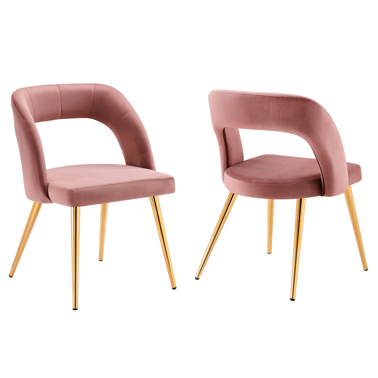 Modway Dining Chairs - Marciano Performance Velvet Dining Chair Set Of 2 Gold Dusty Rose