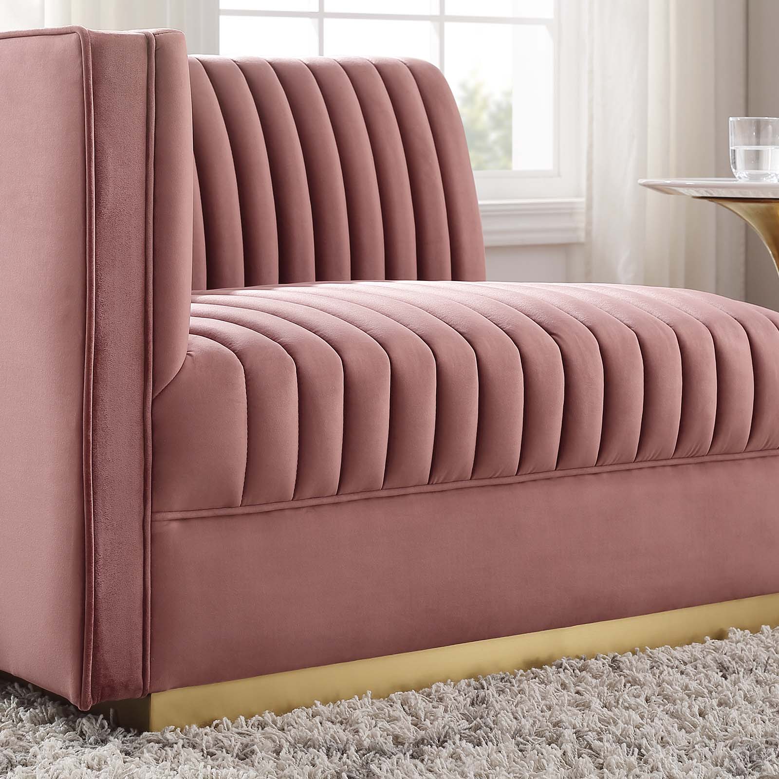 Modway Accent Chairs - Sanguine Channel Tufted Performance Velvet Modular Sectional Sofa Left-Arm Chair Dusty Rose