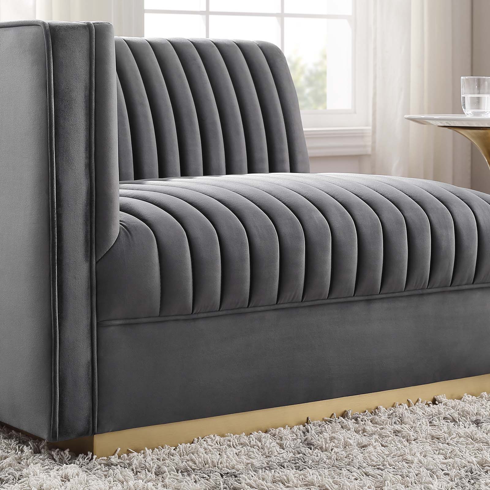 Modway Accent Chairs - Sanguine Channel Tufted Performance Velvet Modular Sectional Sofa Left-Arm Chair Gray