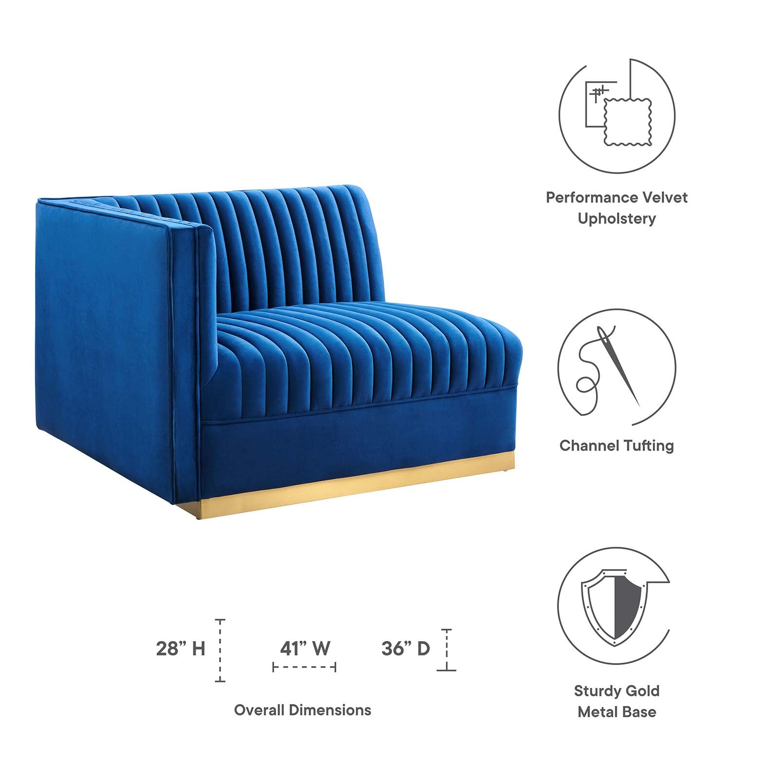 Modway Accent Chairs - Sanguine Channel Tufted Performance Velvet Modular Sectional Sofa Left-Arm Chair Navy