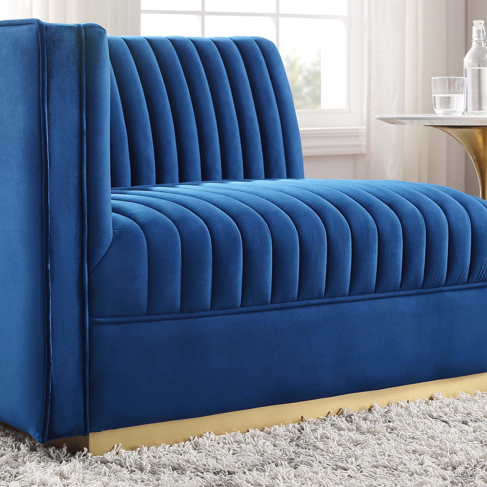 Modway Accent Chairs - Sanguine Channel Tufted Performance Velvet Modular Sectional Sofa Left-Arm Chair Navy