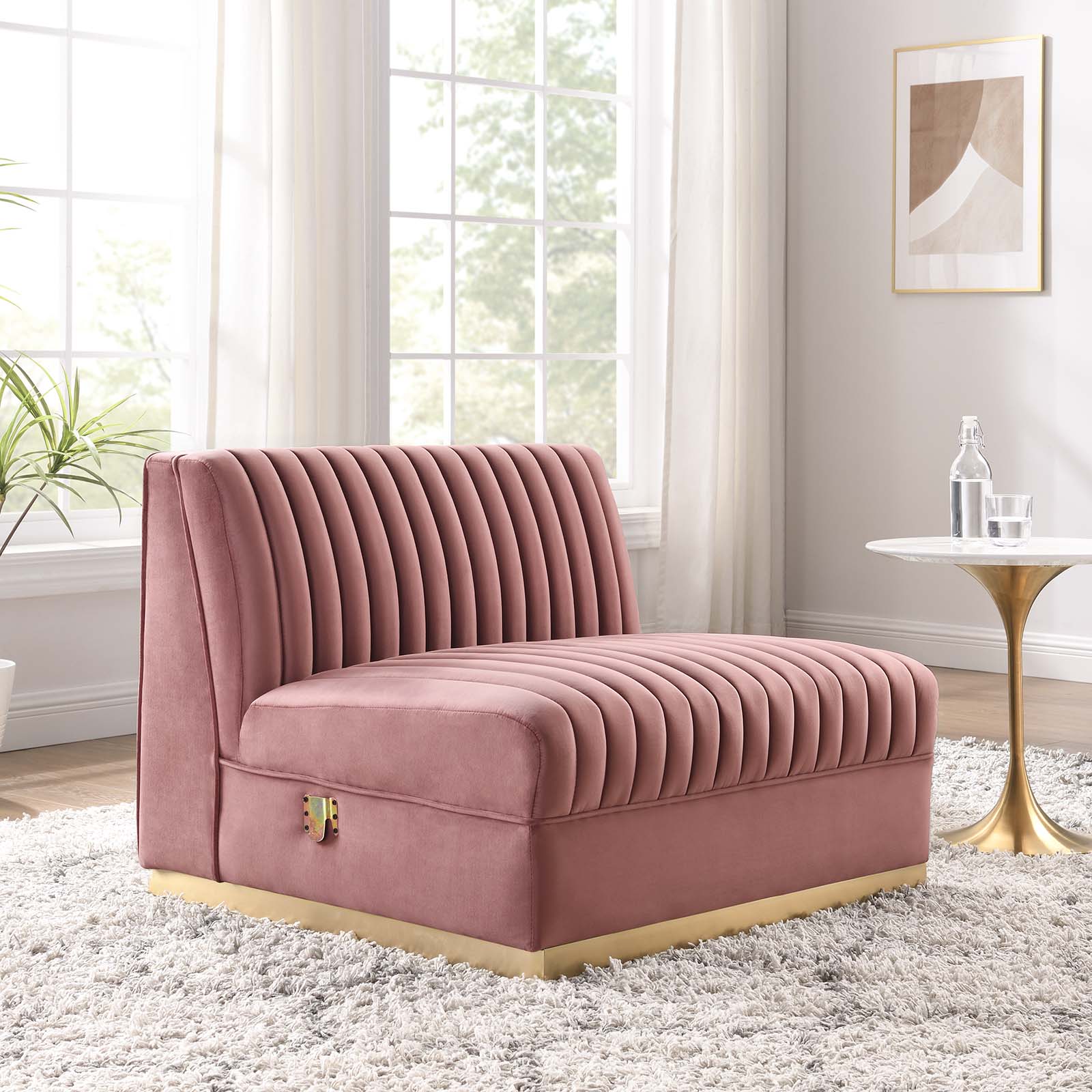 Modway Accent Chairs - Sanguine Channel Tufted Performance Velvet Modular Sectional Sofa Armless Chair Dusty Rose
