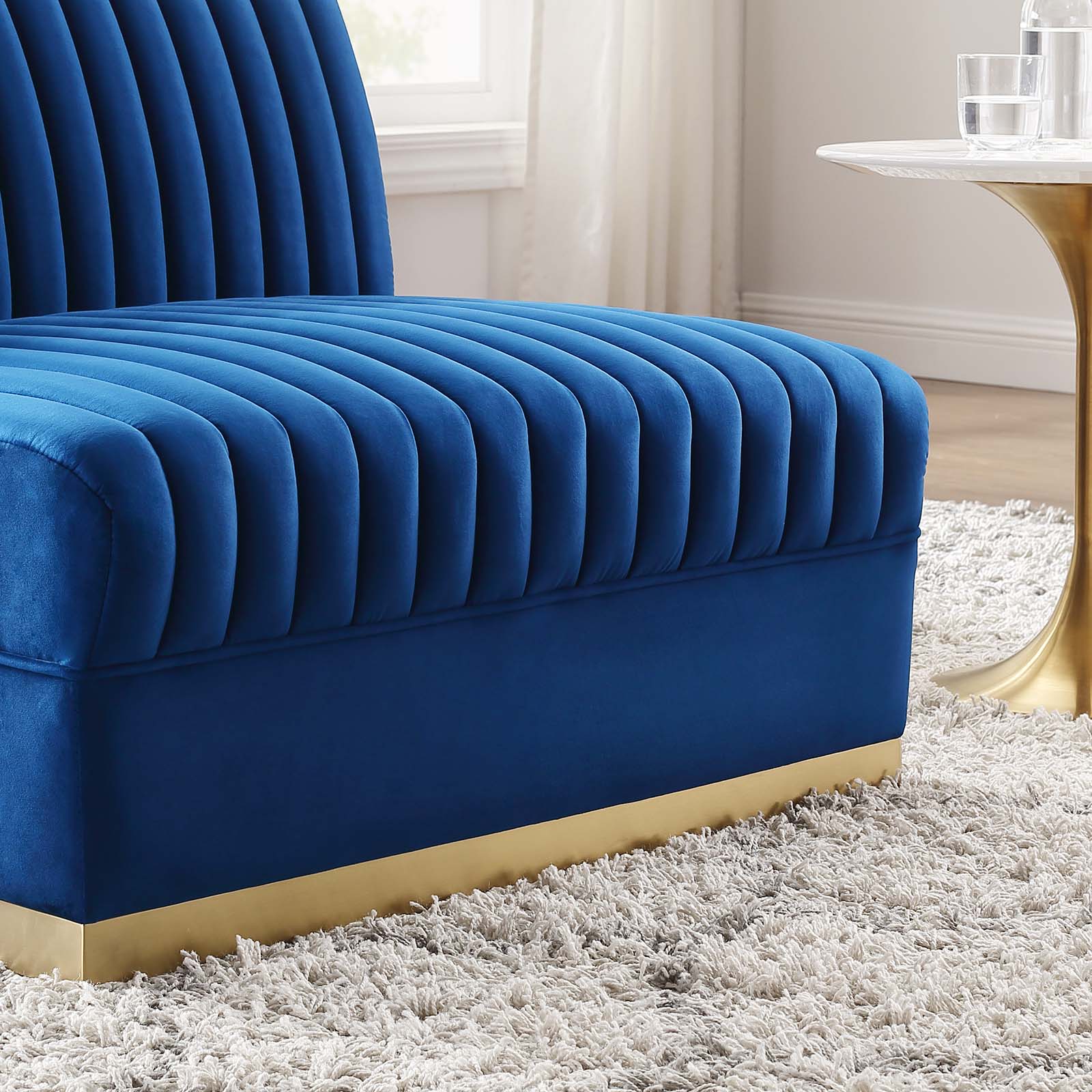 Modway Accent Chairs - Sanguine Channel Tufted Performance Velvet Modular Sectional Sofa Armless Chair Navy Blue