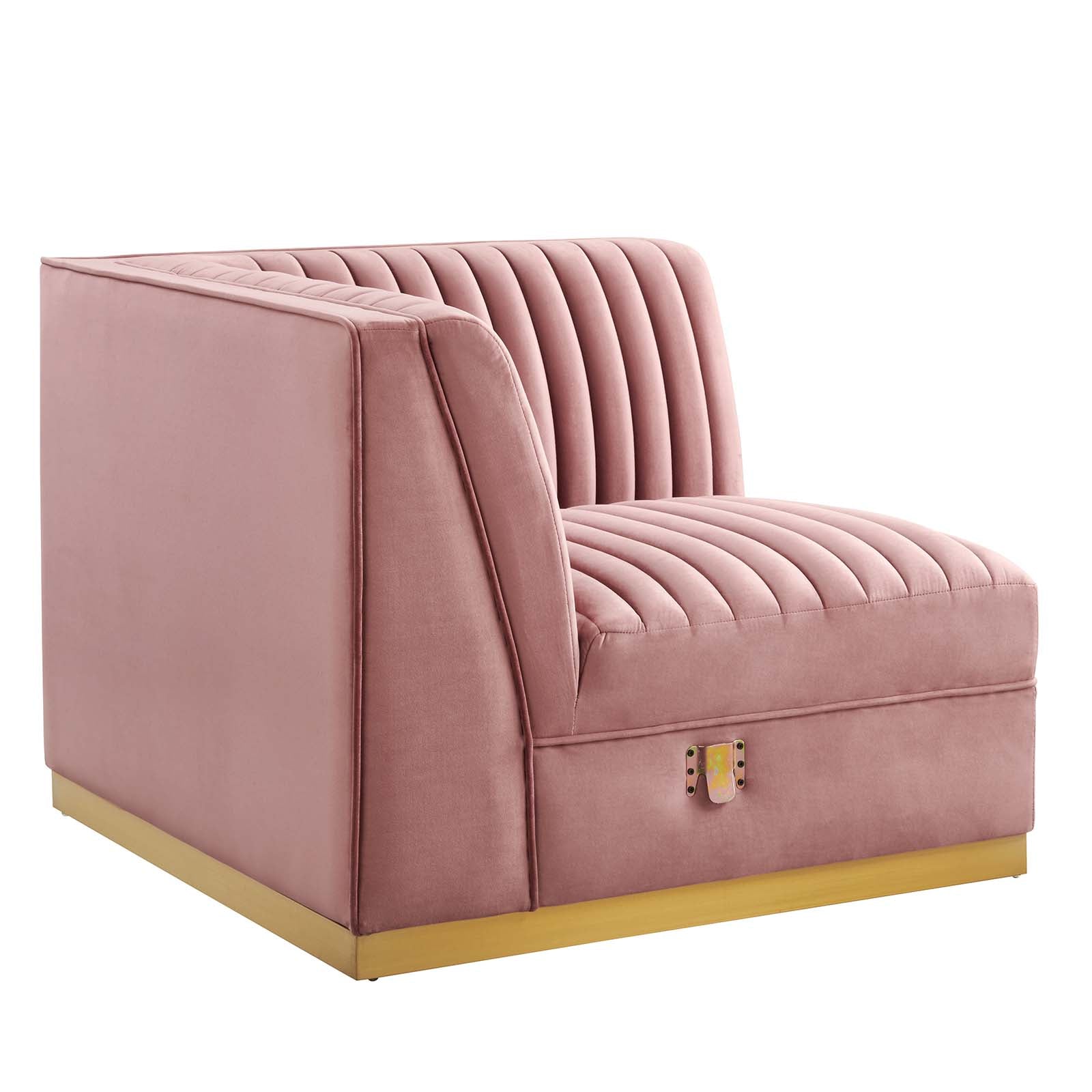 Modway Accent Chairs - Sanguine Channel Tufted Performance Velvet Modular Sectional Sofa Left Corner Chair Dusty Rose
