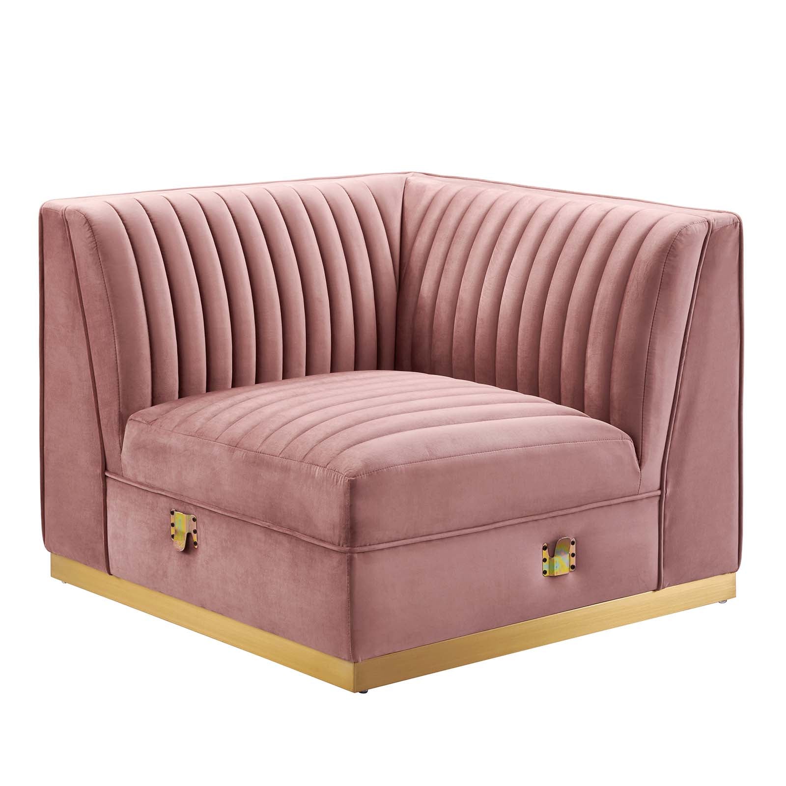 Modway Accent Chairs - Sanguine Channel Tufted Performance Velvet Modular Sectional Sofa Left Corner Chair Dusty Rose