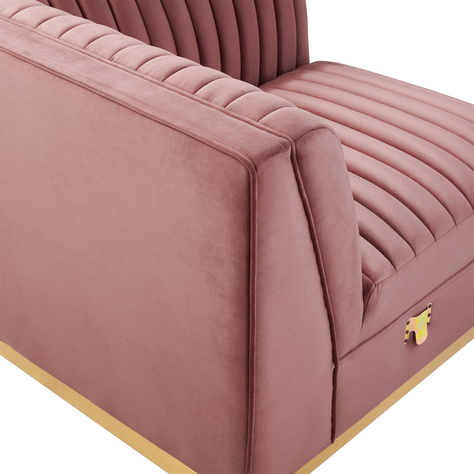 Modway Accent Chairs - Sanguine Channel Tufted Performance Velvet Modular Sectional Sofa Left Corner Chair Dusty Rose
