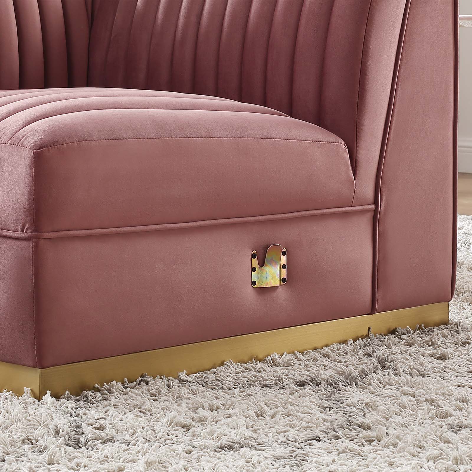 Modway Accent Chairs - Sanguine Channel Tufted Performance Velvet Modular Sectional Sofa Left Corner Chair Dusty Rose