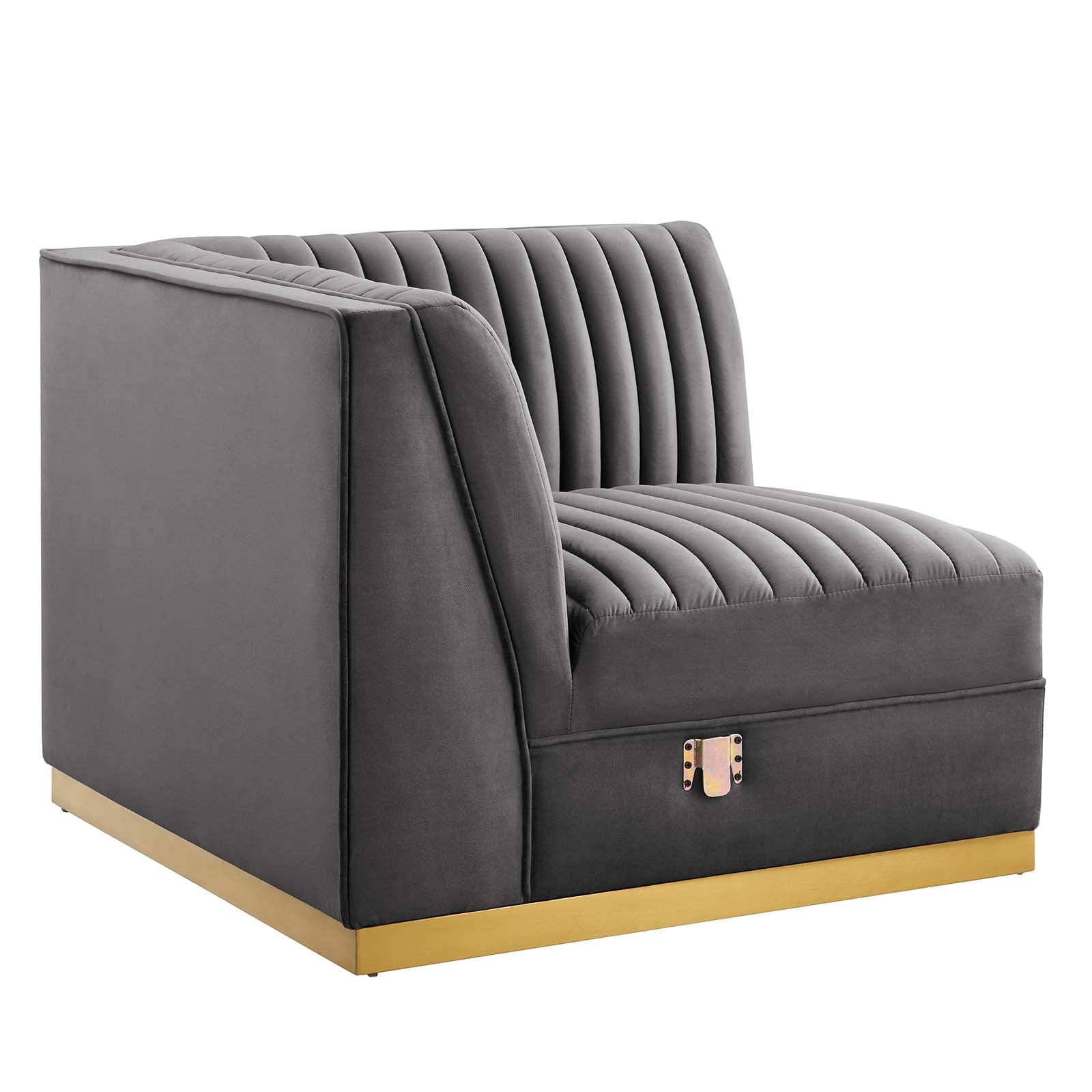 Modway Accent Chairs - Sanguine Channel Tufted Performance Velvet Modular Sectional Sofa Left Corner Chair Gray