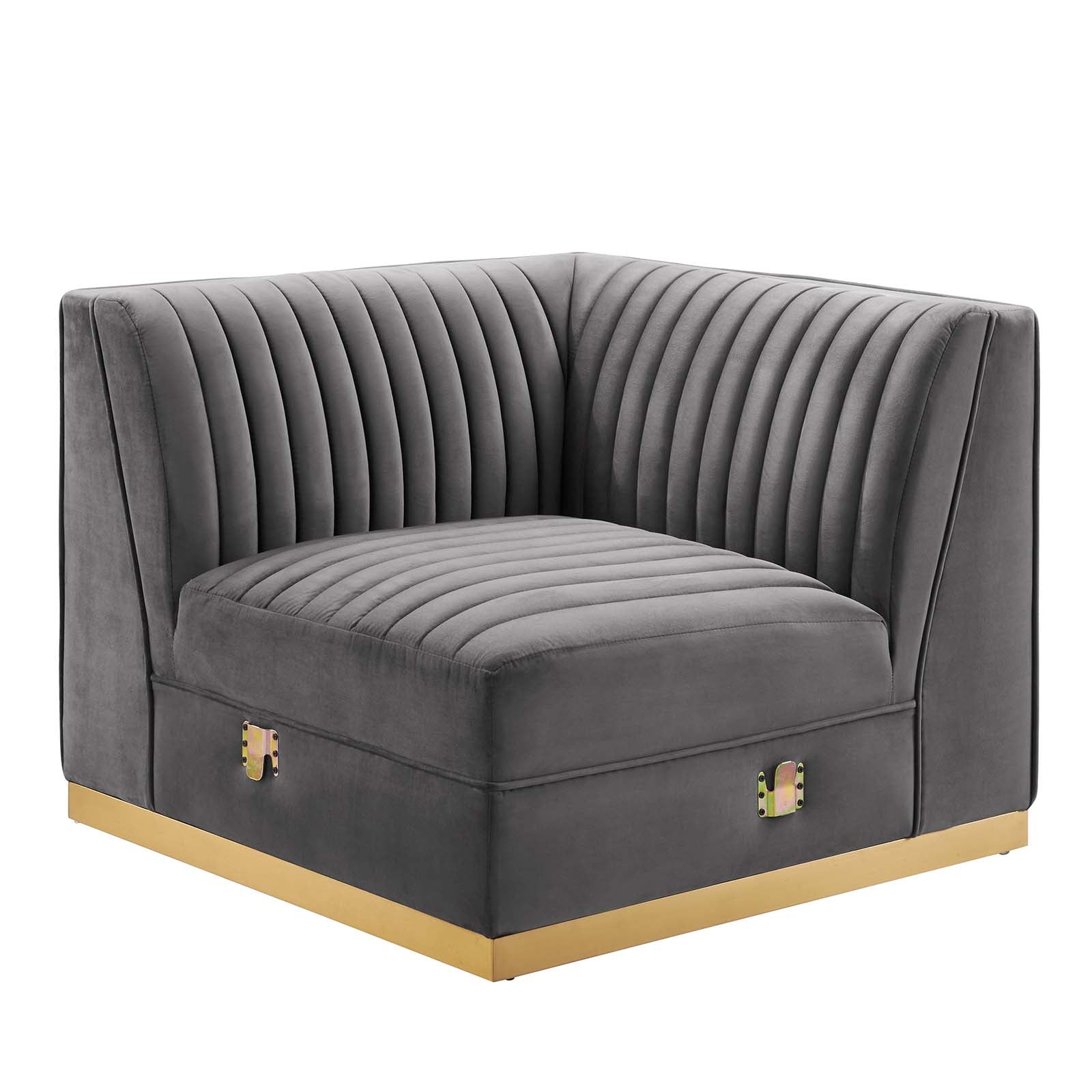 Modway Accent Chairs - Sanguine Channel Tufted Performance Velvet Modular Sectional Sofa Left Corner Chair Gray