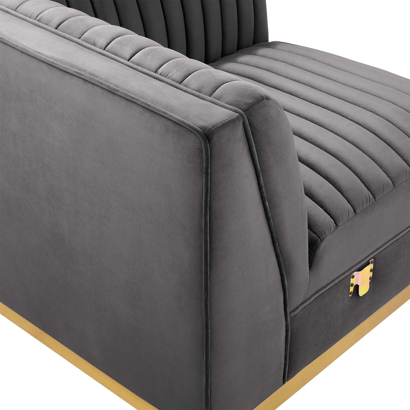 Modway Accent Chairs - Sanguine Channel Tufted Performance Velvet Modular Sectional Sofa Left Corner Chair Gray