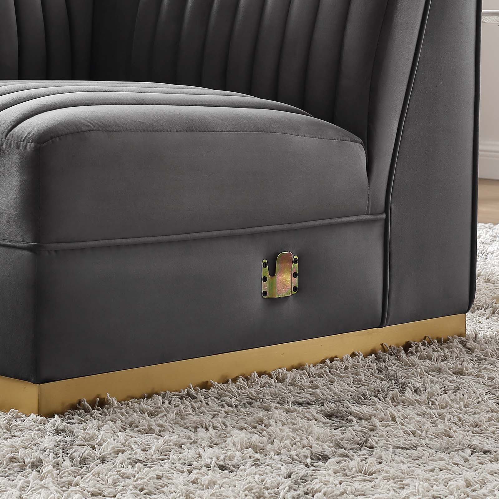 Modway Accent Chairs - Sanguine Channel Tufted Performance Velvet Modular Sectional Sofa Left Corner Chair Gray