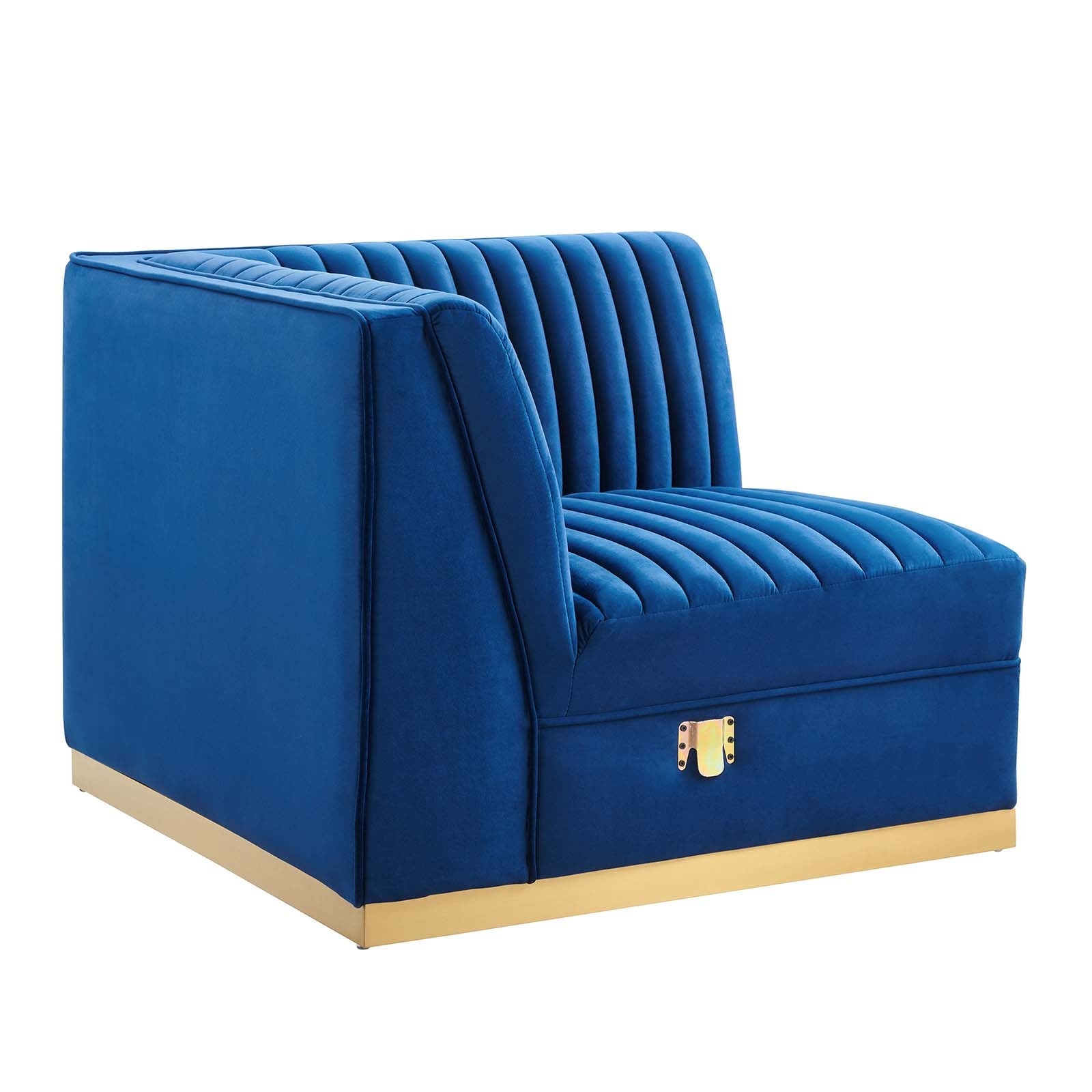 Modway Accent Chairs - Sanguine Channel Tufted Performance Velvet Modular Sectional Sofa Left Corner Chair Navy Blue