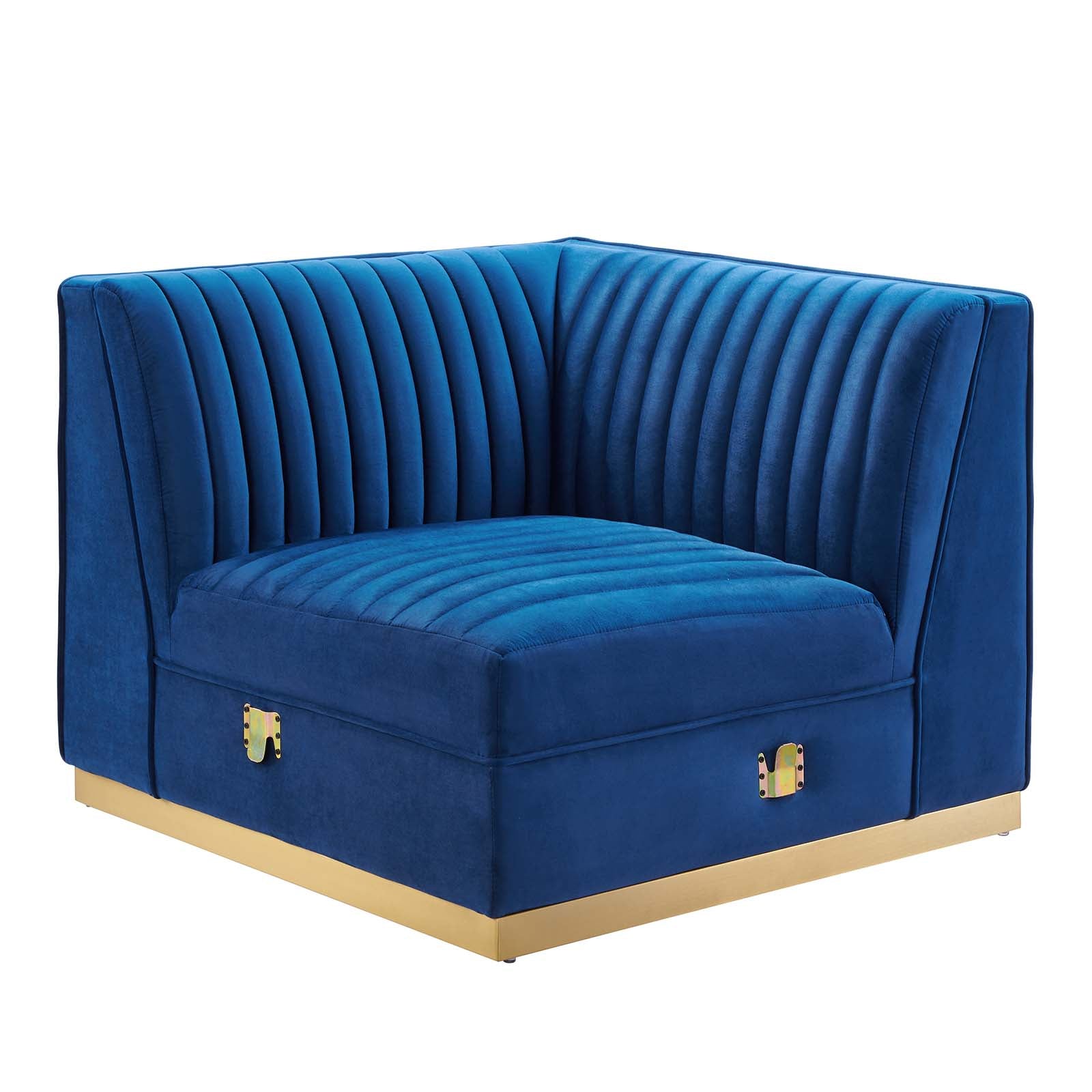 Modway Accent Chairs - Sanguine Channel Tufted Performance Velvet Modular Sectional Sofa Left Corner Chair Navy Blue