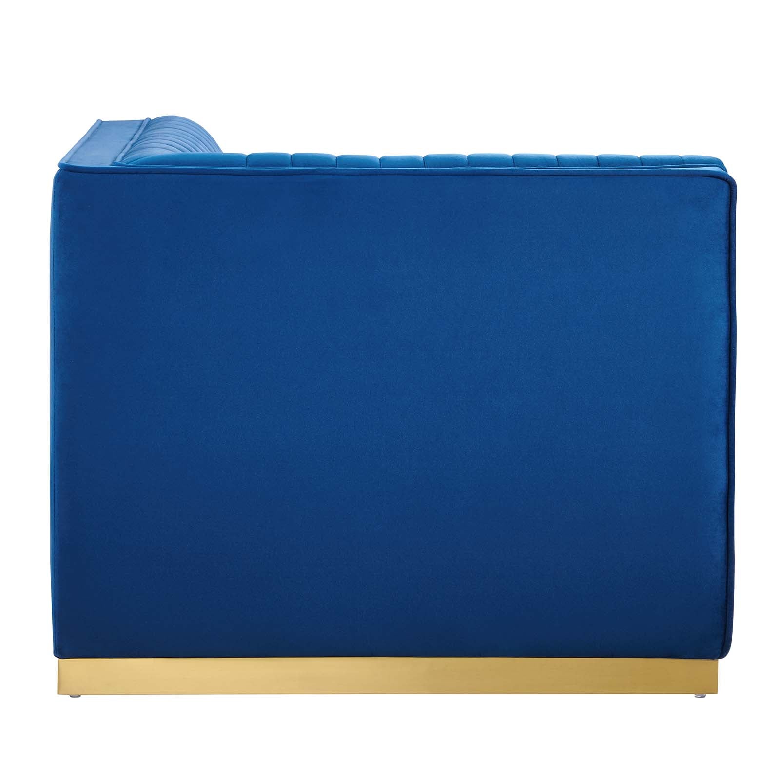 Modway Accent Chairs - Sanguine Channel Tufted Performance Velvet Modular Sectional Sofa Left Corner Chair Navy Blue