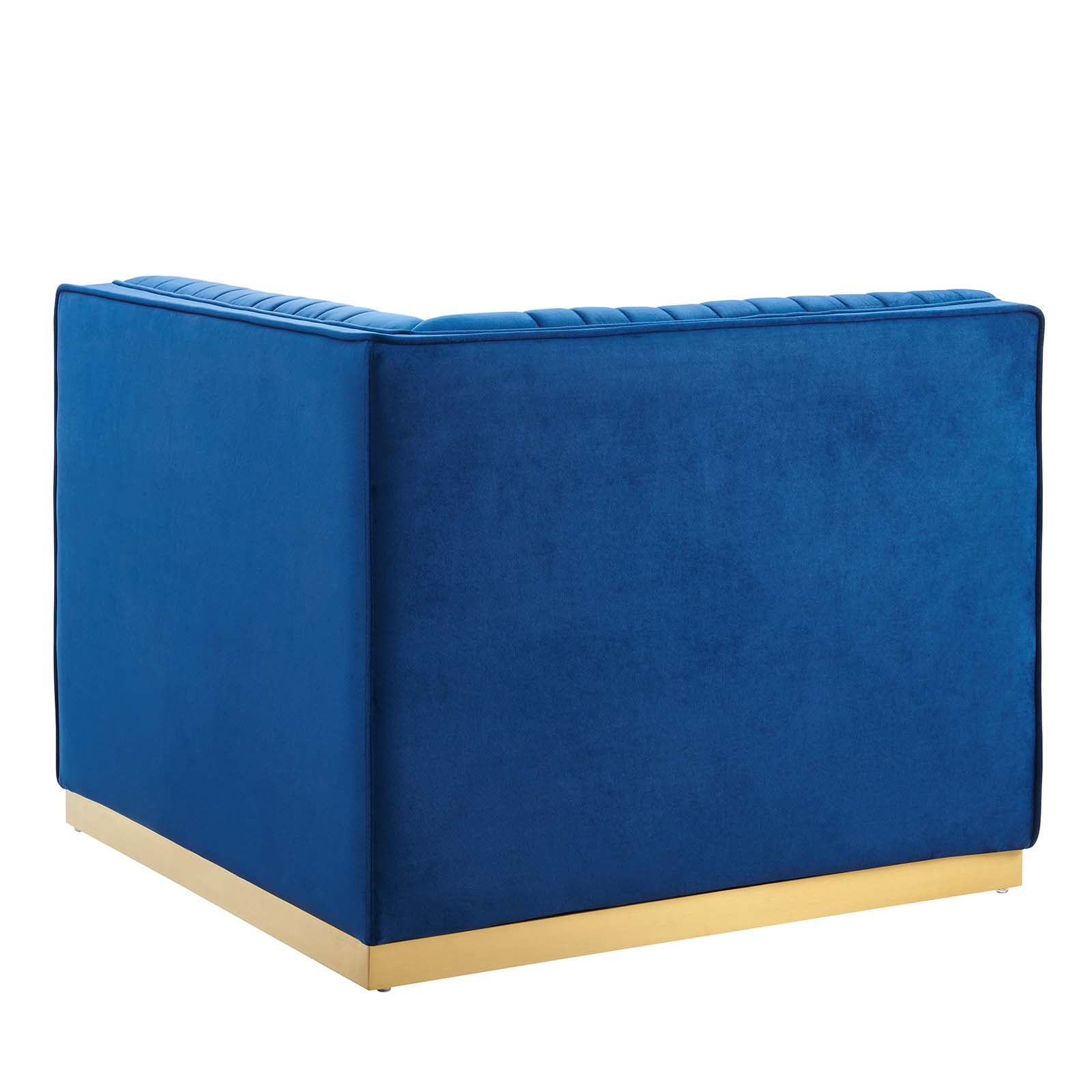Modway Accent Chairs - Sanguine Channel Tufted Performance Velvet Modular Sectional Sofa Left Corner Chair Navy Blue