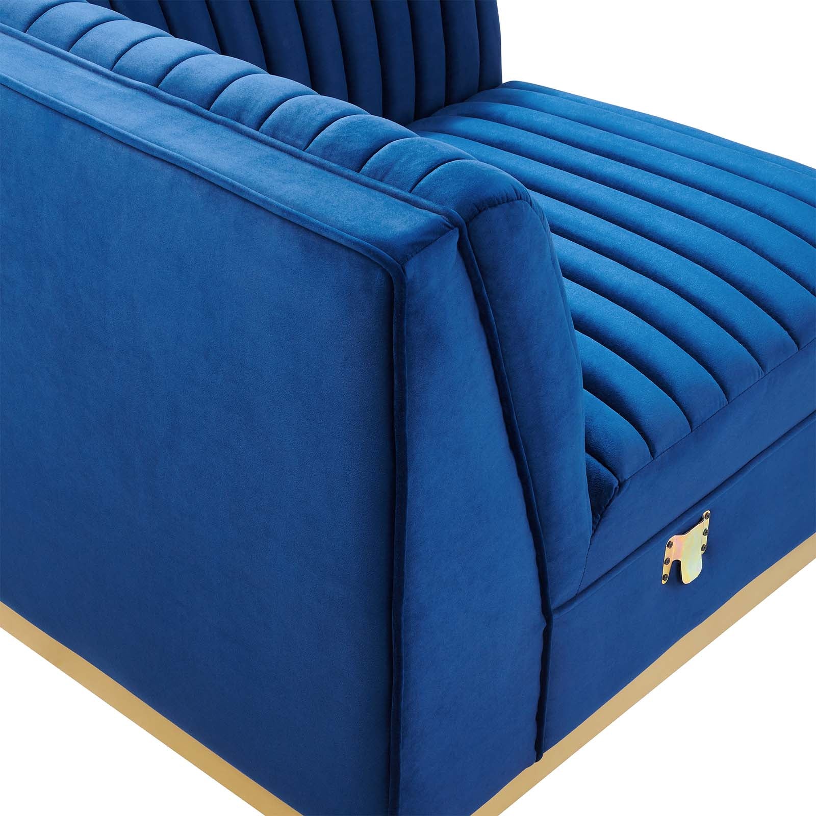 Modway Accent Chairs - Sanguine Channel Tufted Performance Velvet Modular Sectional Sofa Left Corner Chair Navy Blue
