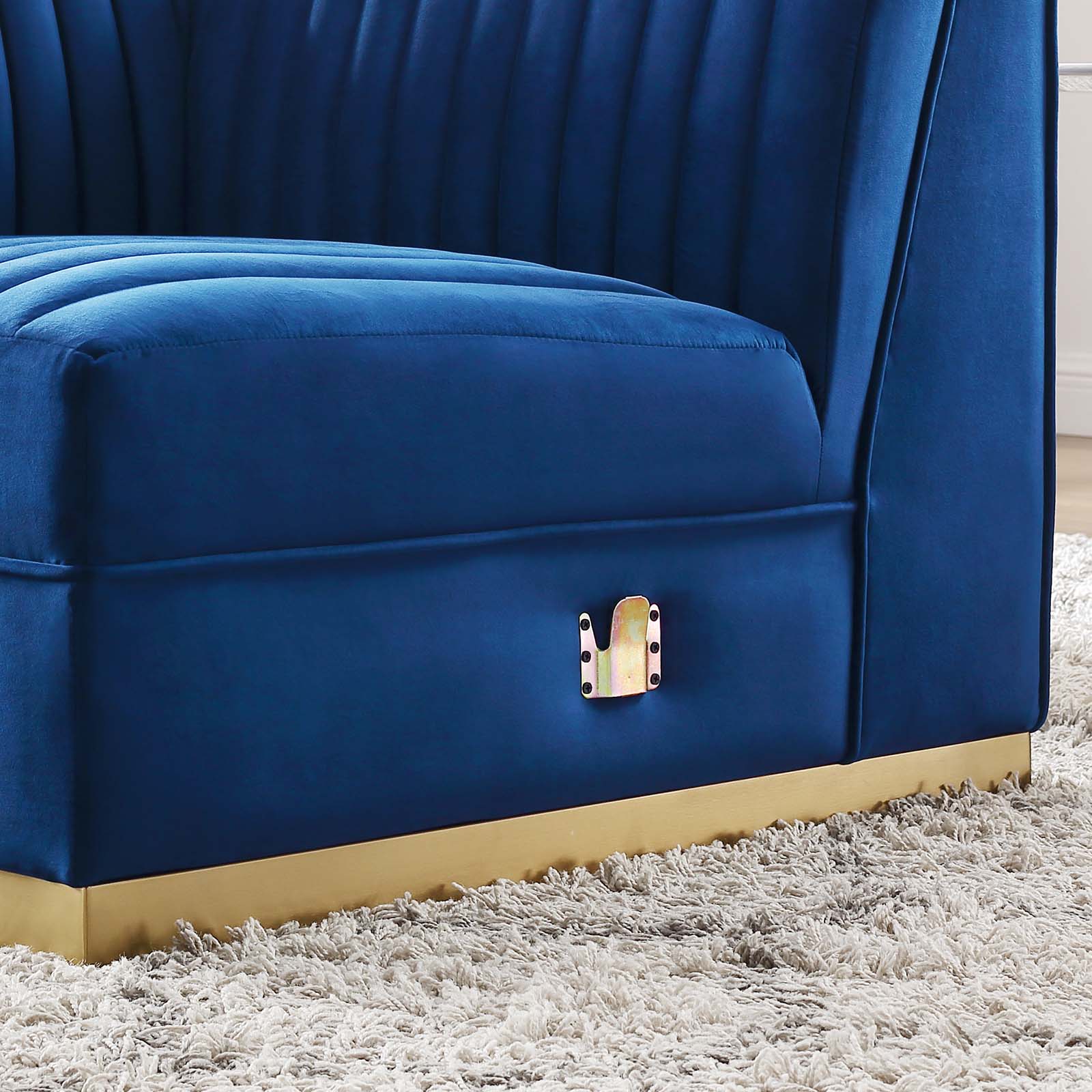Modway Accent Chairs - Sanguine Channel Tufted Performance Velvet Modular Sectional Sofa Left Corner Chair Navy Blue