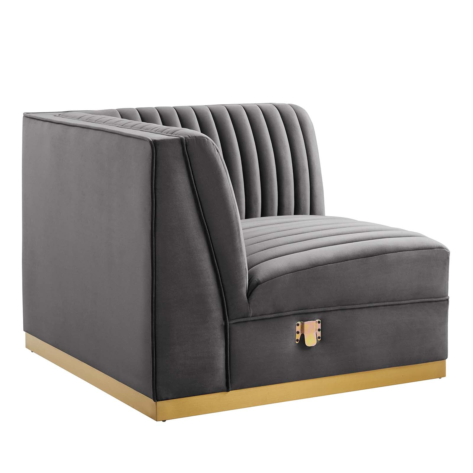 Modway Accent Chairs - Sanguine Channel Tufted Performance Velvet Modular Sectional Sofa Right Corner Chair Gray