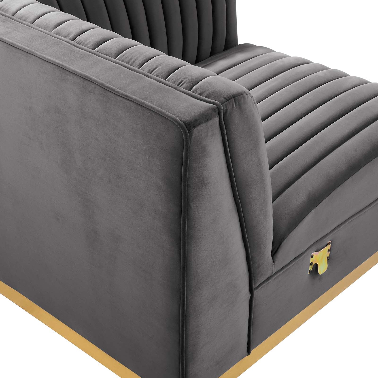 Modway Accent Chairs - Sanguine Channel Tufted Performance Velvet Modular Sectional Sofa Right Corner Chair Gray