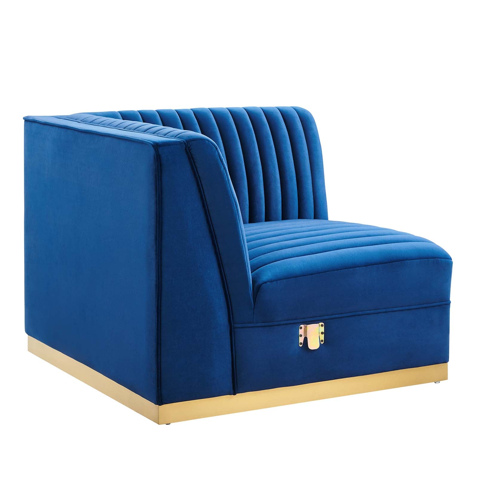 Modway Accent Chairs - Sanguine Channel Tufted Performance Velvet Modular Sectional Sofa Right Corner Chair Navy Blue