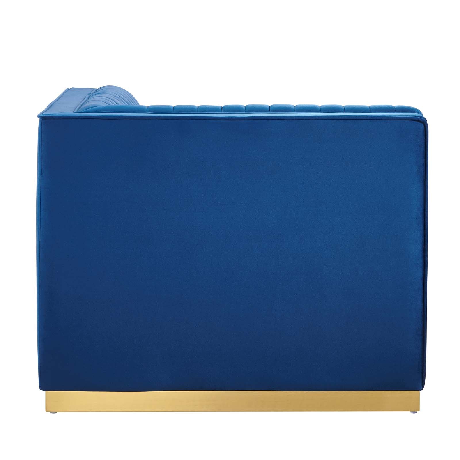Modway Accent Chairs - Sanguine Channel Tufted Performance Velvet Modular Sectional Sofa Right Corner Chair Navy Blue